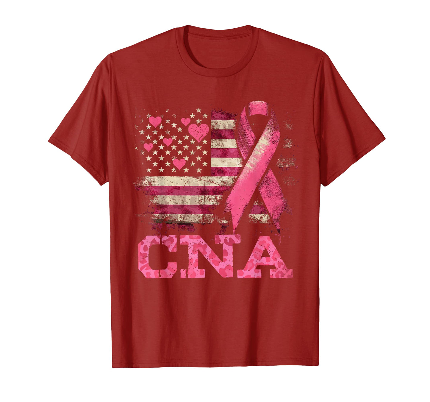 CNA Nurse American Flag Nurse Breast Cancer Awareness T-Shirt
