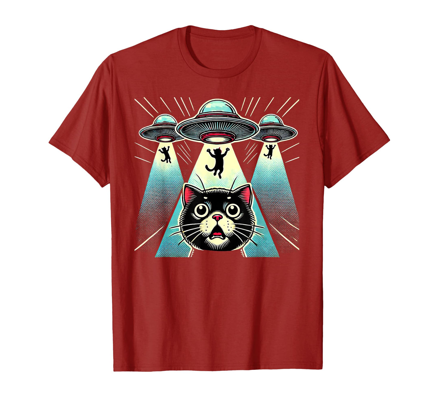 Funny UFO Cat Alien Abduction Spaceship Outerspace T-Shirt for Men Women Kids