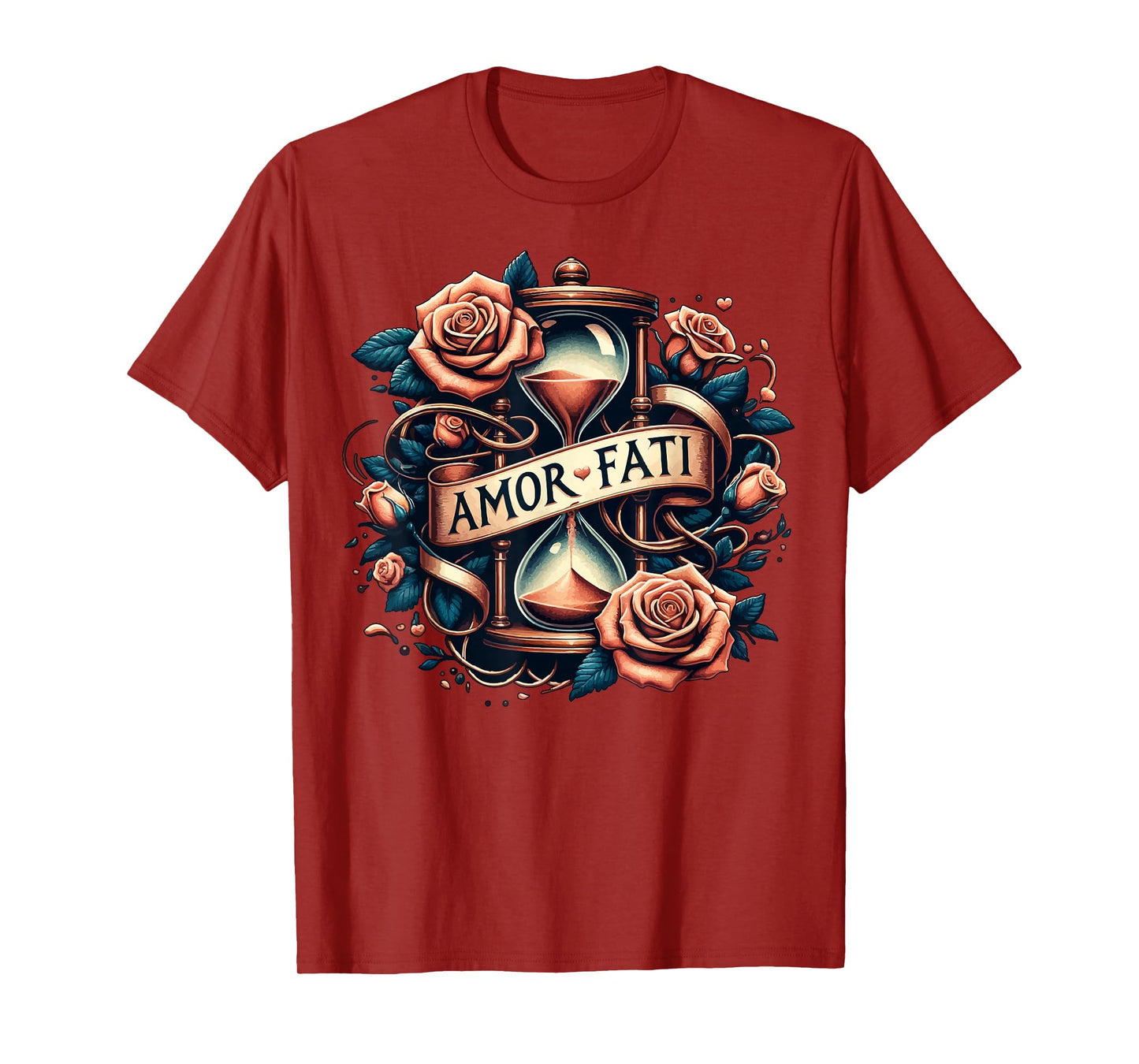 Amor Fati Rose Time Hourglass Philosophy T-Shirt