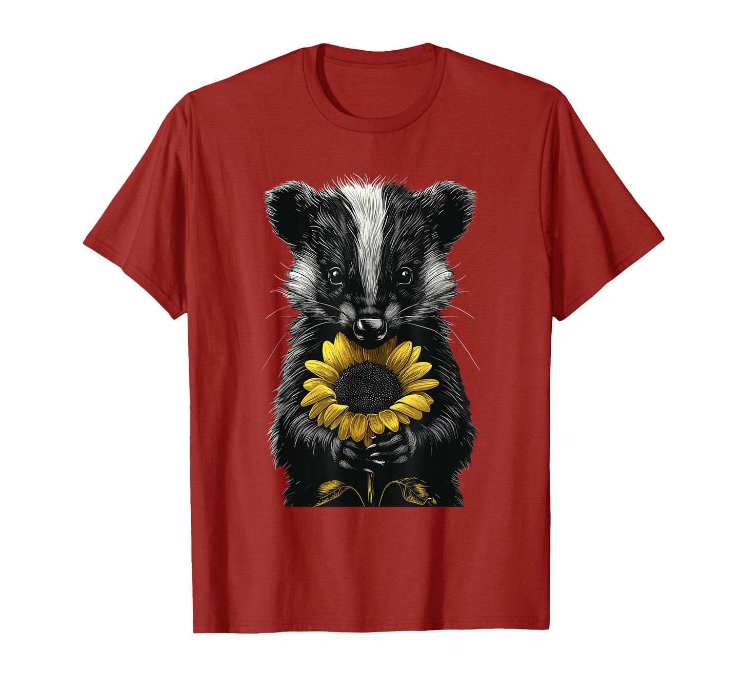 Skunk Holding Sunflower Wildlife Animal Cute Flower T-Shirt