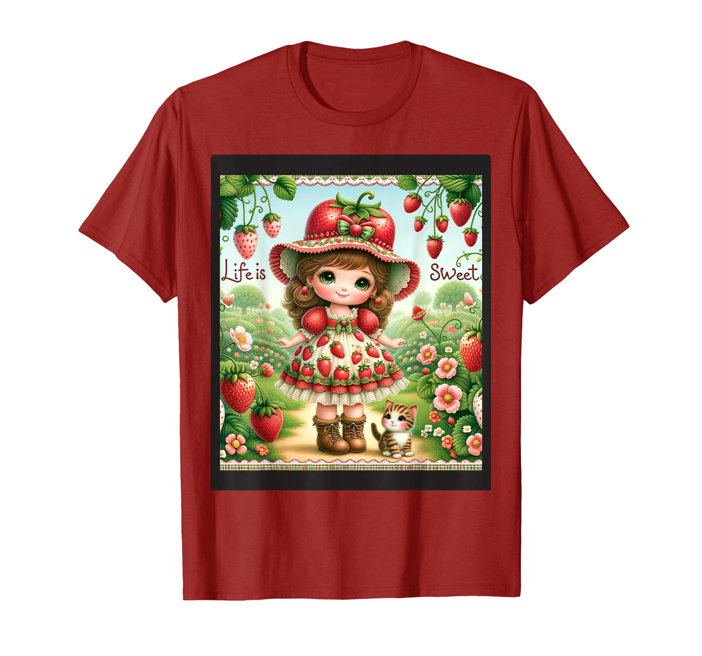 Cute Life Is Sweet Strawberry Cake Vintage Berry Garden T-Shirt