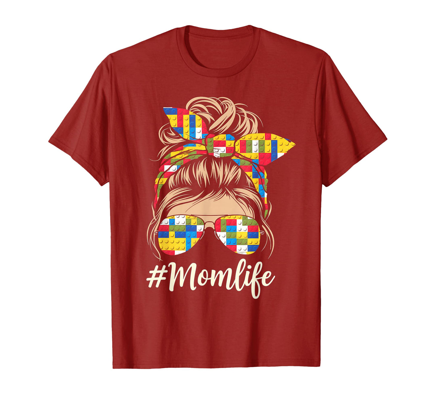 Building Block Messy Bun Mom Life Master Builder Mothers Day T-Shirt
