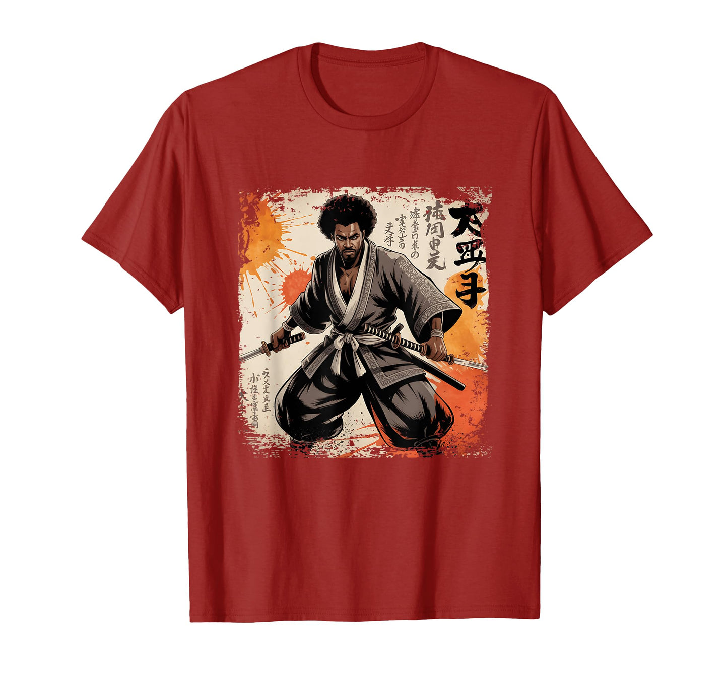 Vintage African Samurai Afro American Bushido Warrior Katana T-Shirt