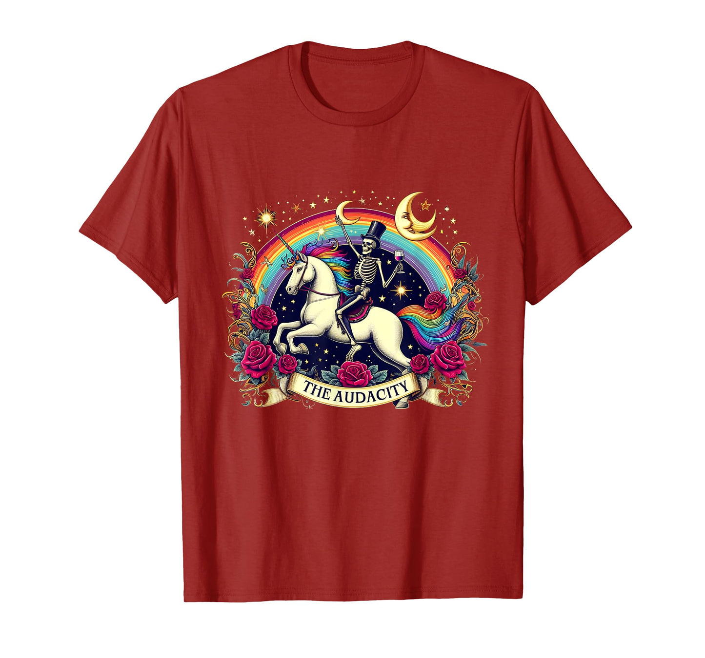 The Audacity Skeleton Unicorn Graphic Flowers T-Shirt