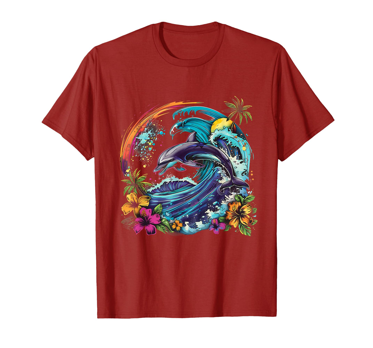 Sea Ocean Dolphin Motif Artwork Floral Sea Ocean Animal T-Shirt