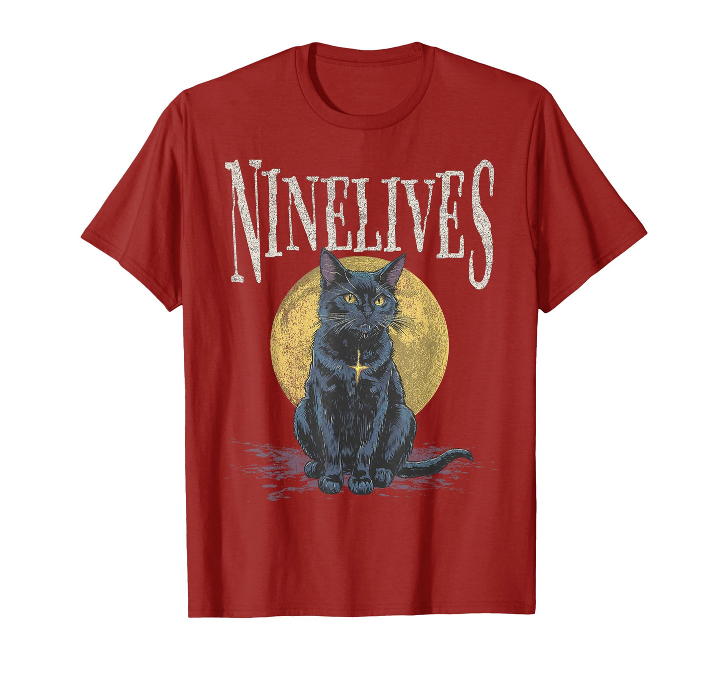 Vintage Retro Nine Lives Cat Moon Graphic Tee T-Shirt