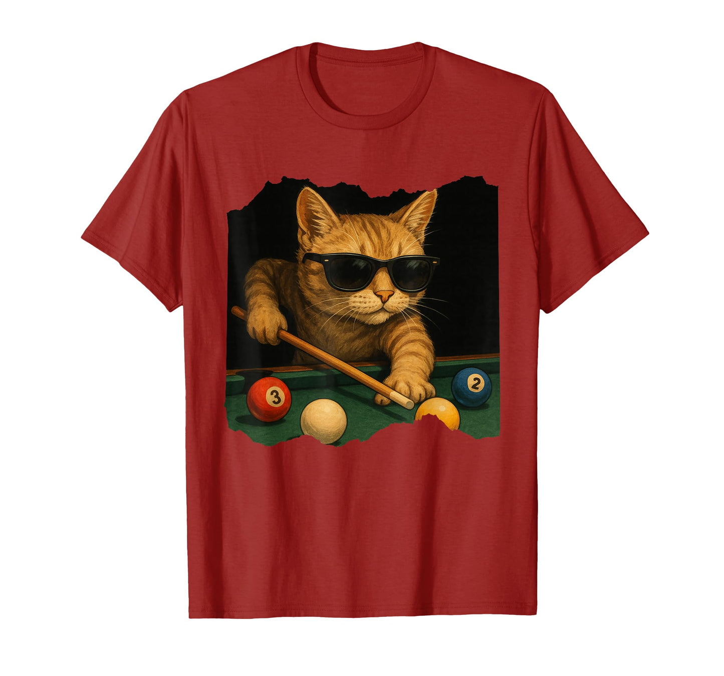 Cat Playing Pool Billiards in Lounge Cool Funny Cats T-Shirt