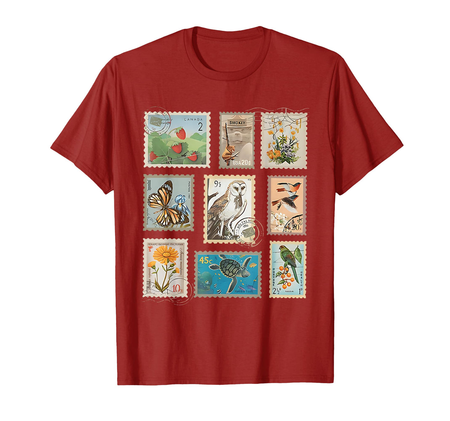 Vintage Stamps Wildlife Plants Aesthetic Postage Postal T-Shirt