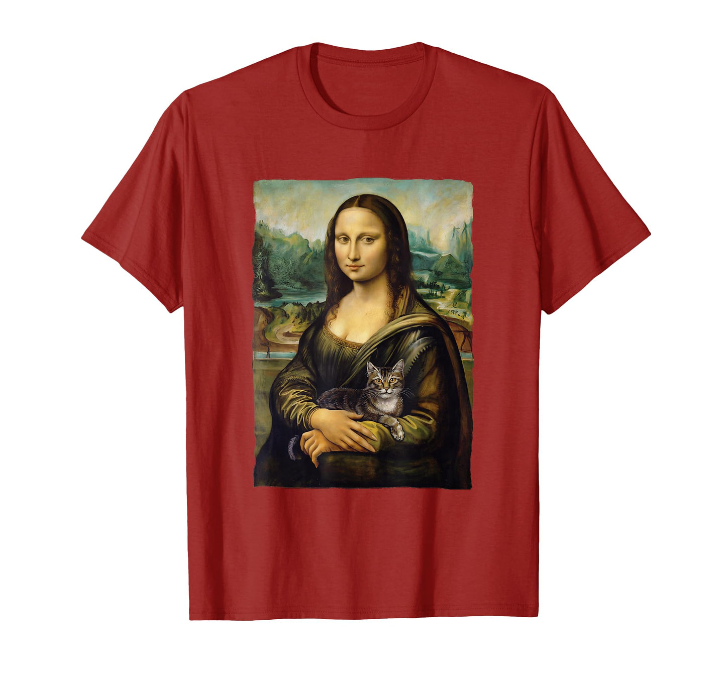 Mona Lisa Holding Grey Cat Portrait Art Painting T-Shirt