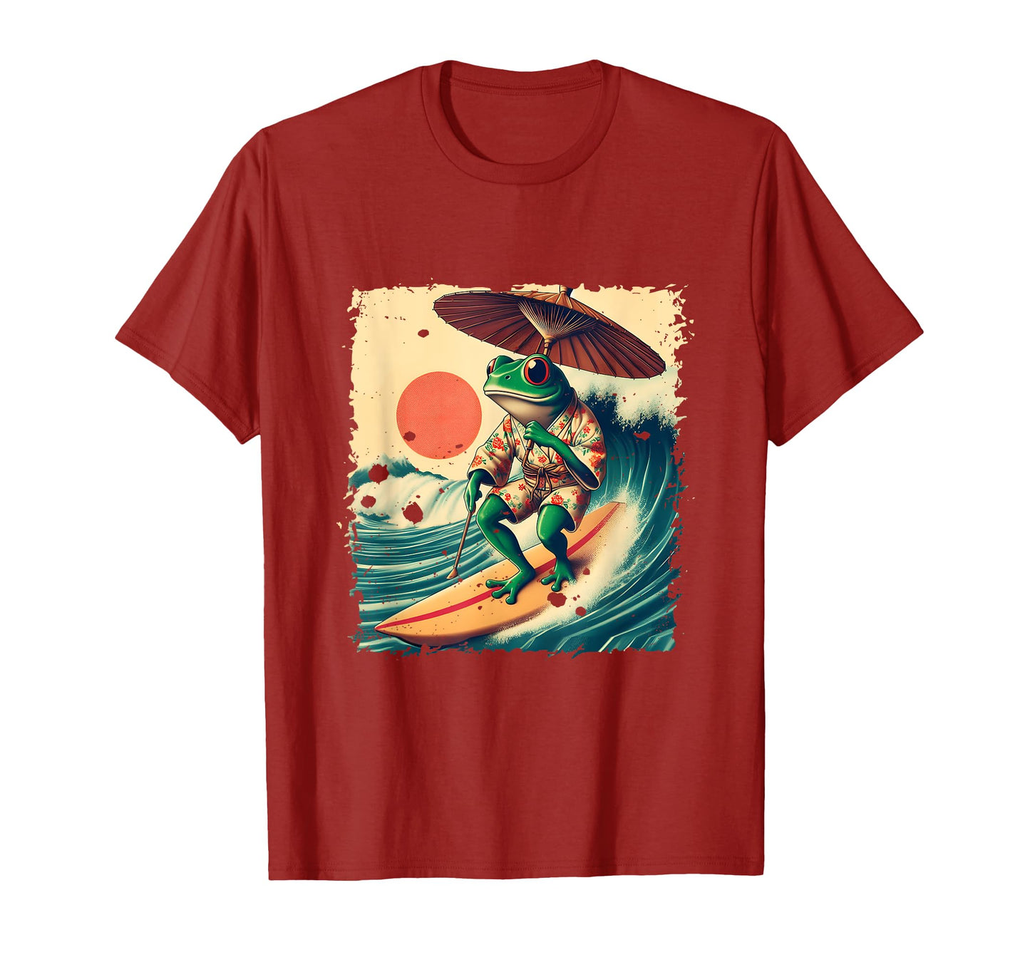 Japanese Frog Surfing Wave Funny Japan Art Anime T-Shirt