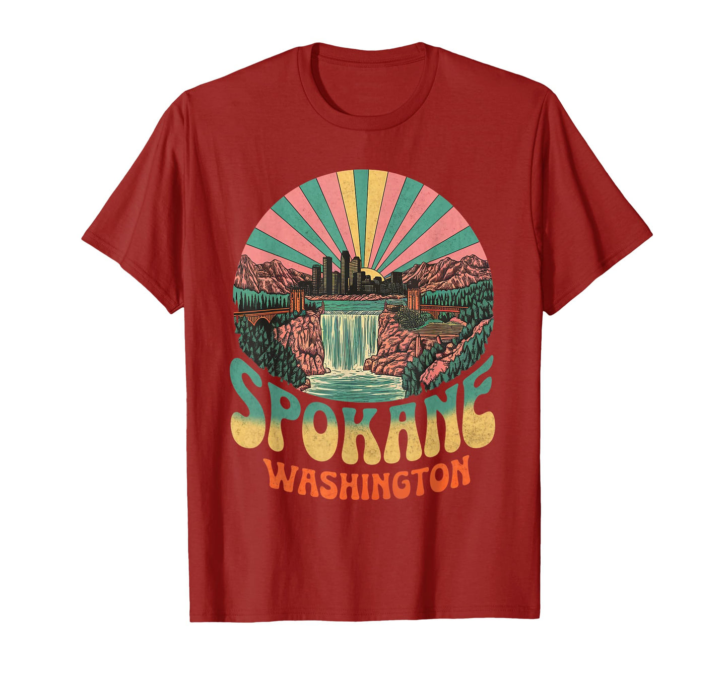 Vintage Spokane Washington Sunset Skyline Cityscape Retro T-Shirt