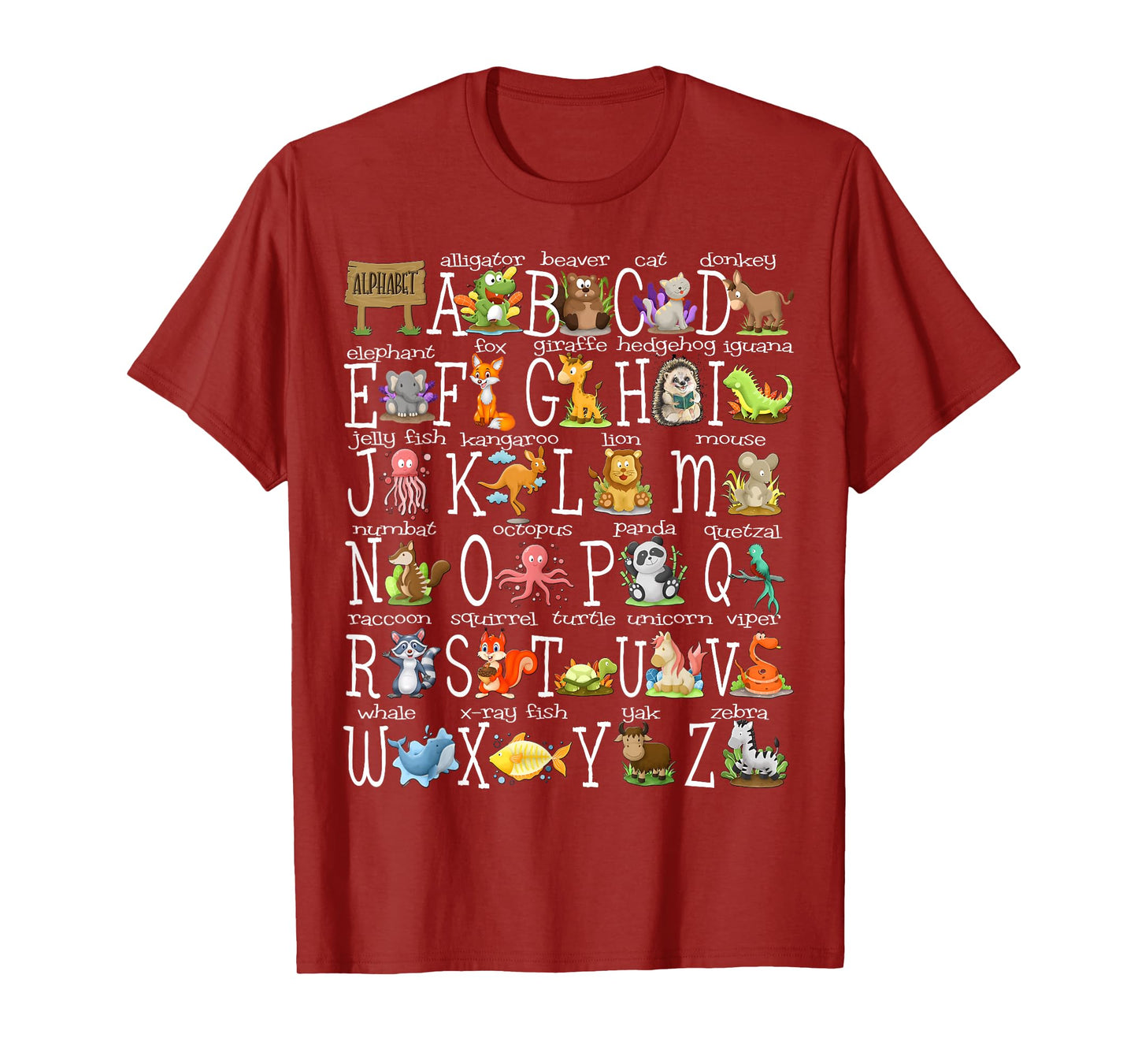 Back to School Kids Cute Animals A-Z Alphabet ABCs Teacher T-Shirt