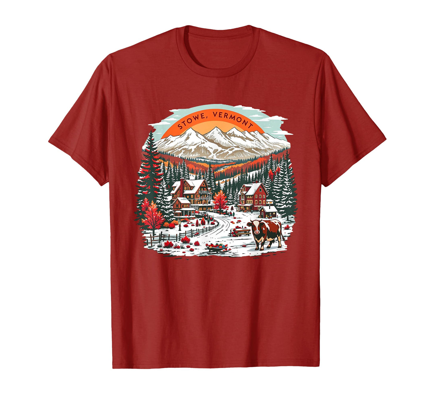 Vintage Stowe Vermont Sunset Mountains Cityscape Retro T-Shirt