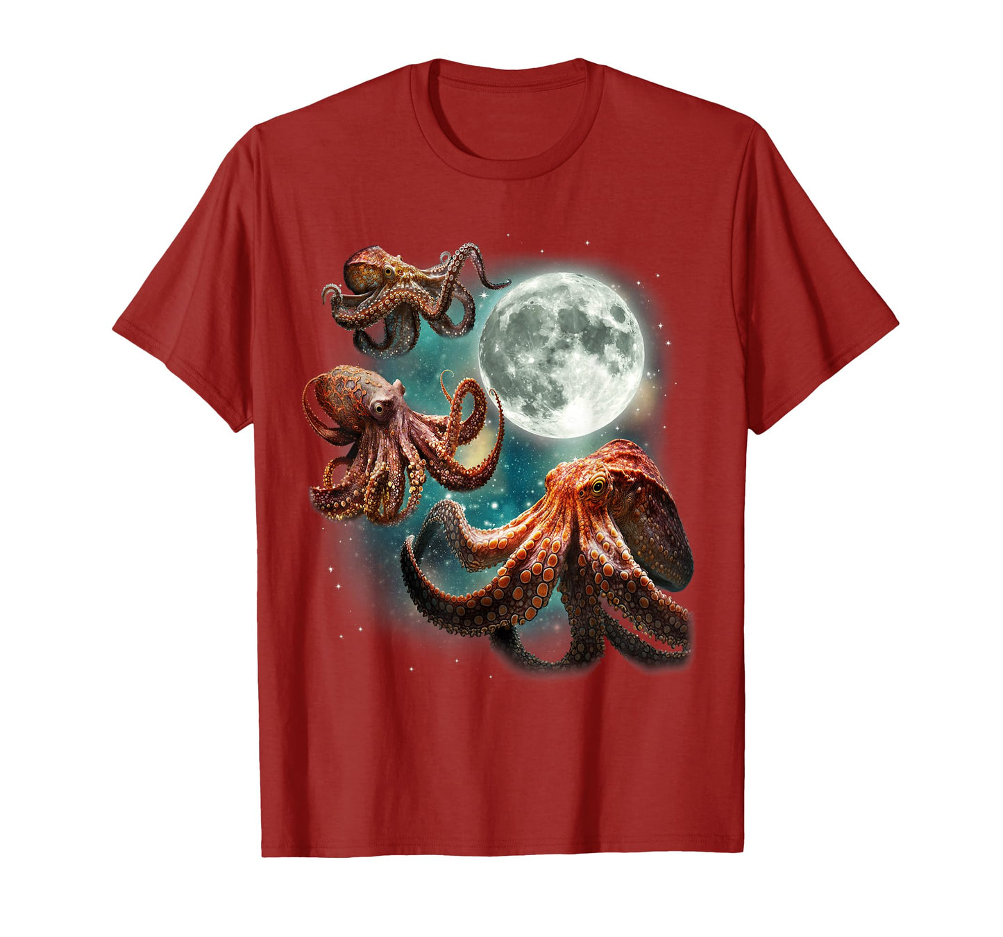 Three Octopuses 3 Moon Ocean Deep Sea Creature Wildlife T-Shirt