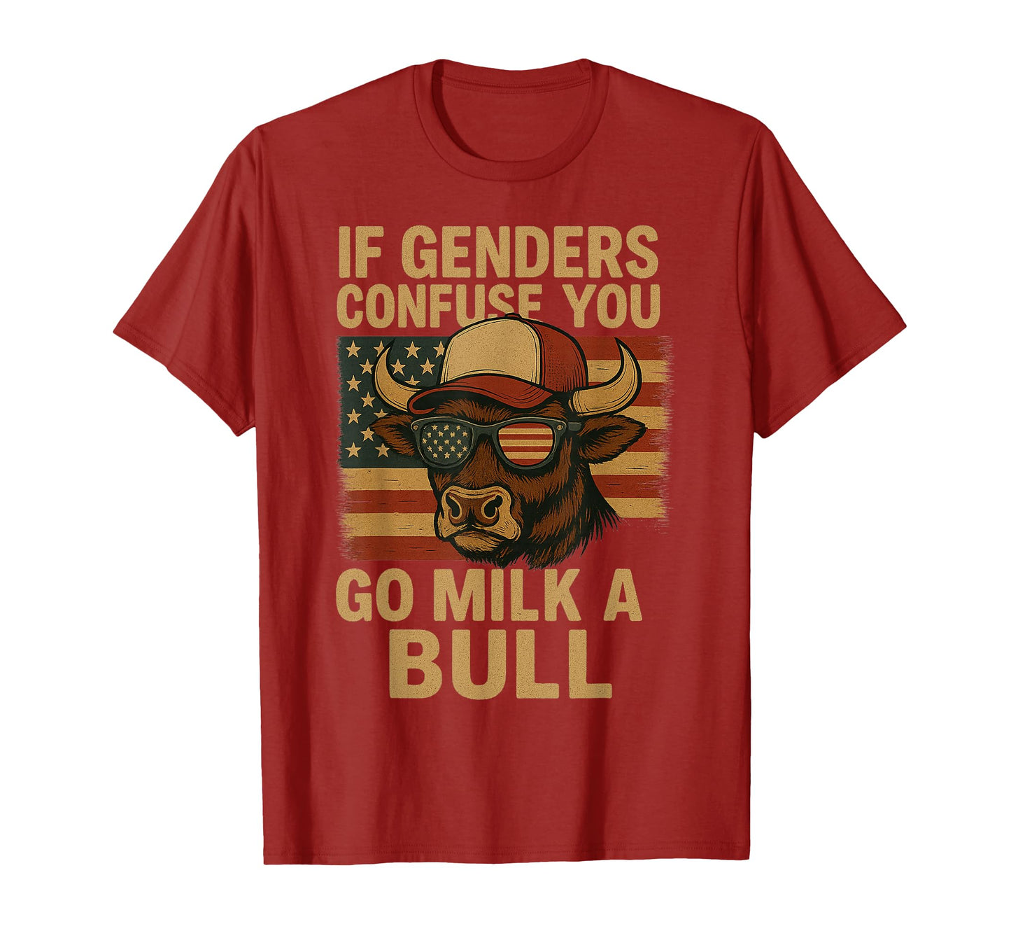 Funny if Genders Confuse You Go Milk a Bull Vintage US Flag T-Shirt
