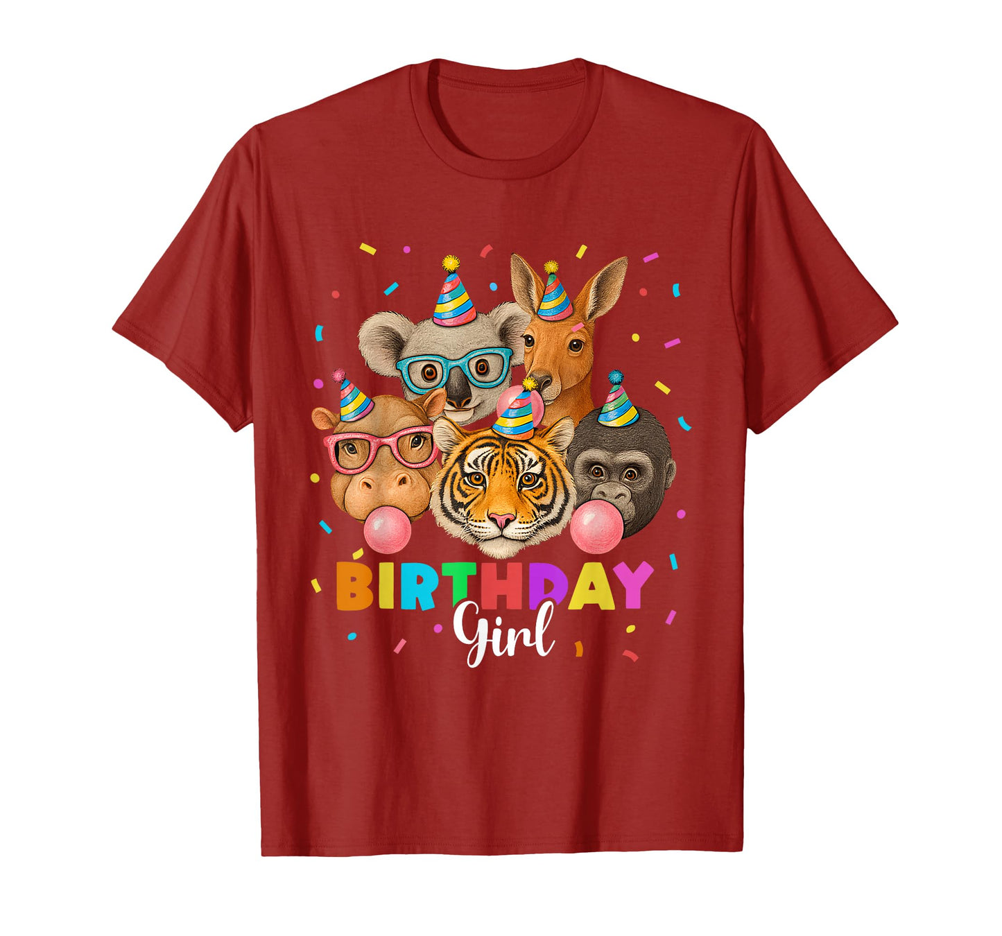 Happy Birthday Girl Zoo Animals Wildlife Party Youth Kids T-Shirt