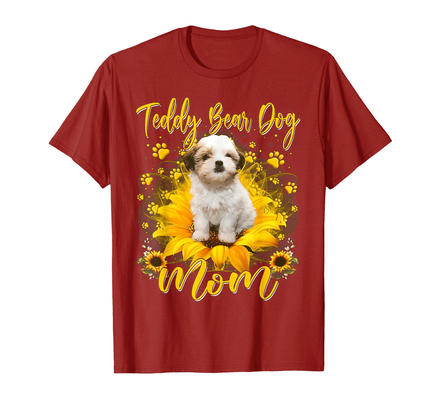 Teddy Bear Dog Mom With Sunflower Dog Paws Mothers Day T-Shirt