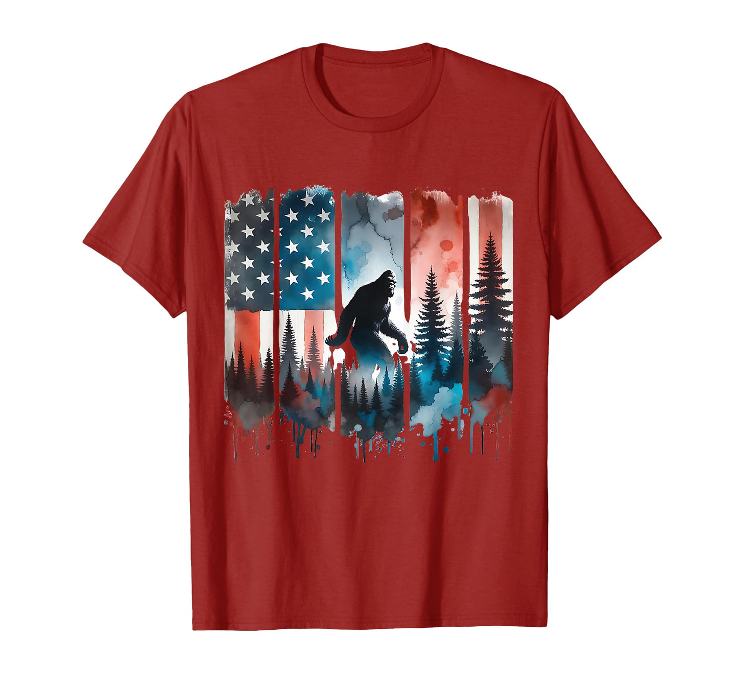 Big Foot Bigfoot Sasquatch American Flag Patriotic 4th July T-Shirt
