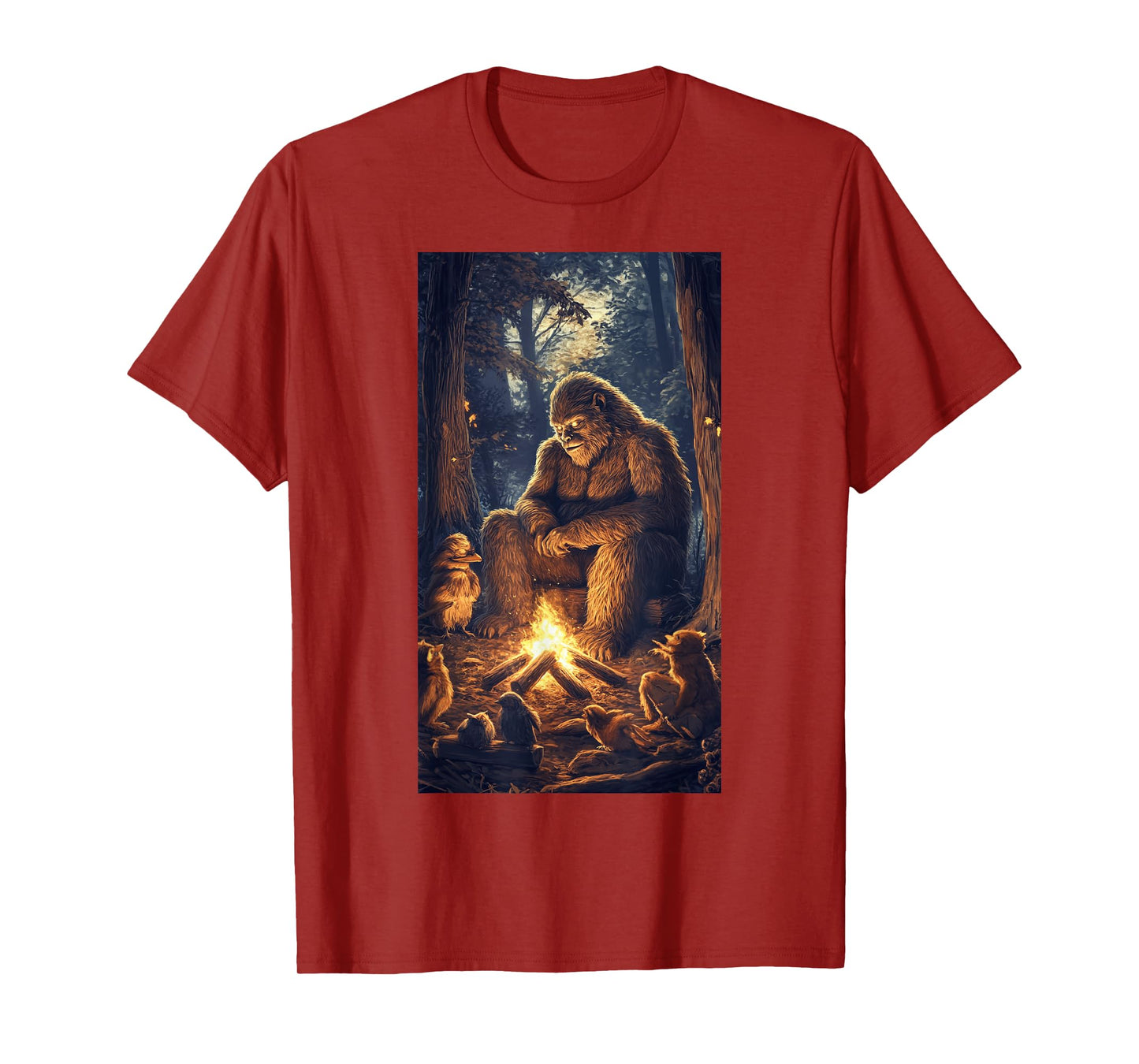 Bigfoot Campfire Woodland Sasquatch Wildlife art T-Shirt