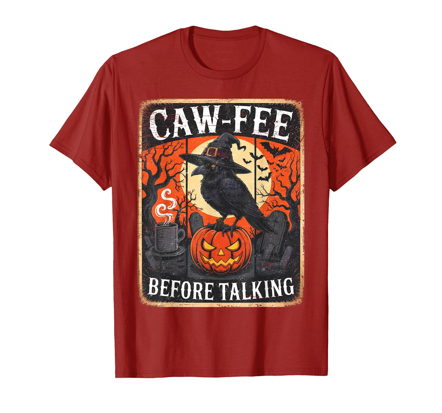 Caw-Fee Before Talking Black Crow Spooky Season Halloween T-Shirt