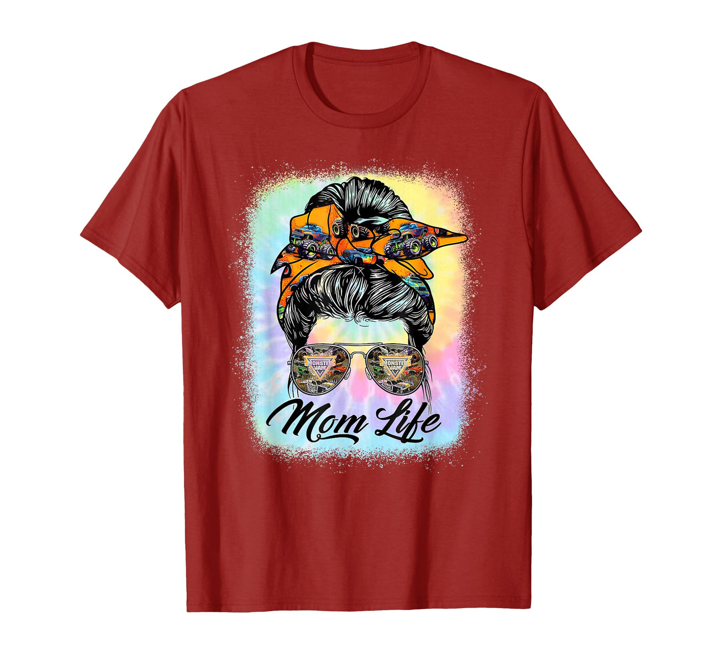 Messy Bun Woman & Monster Truck Mom Life Happy Tie Dye T-Shirt