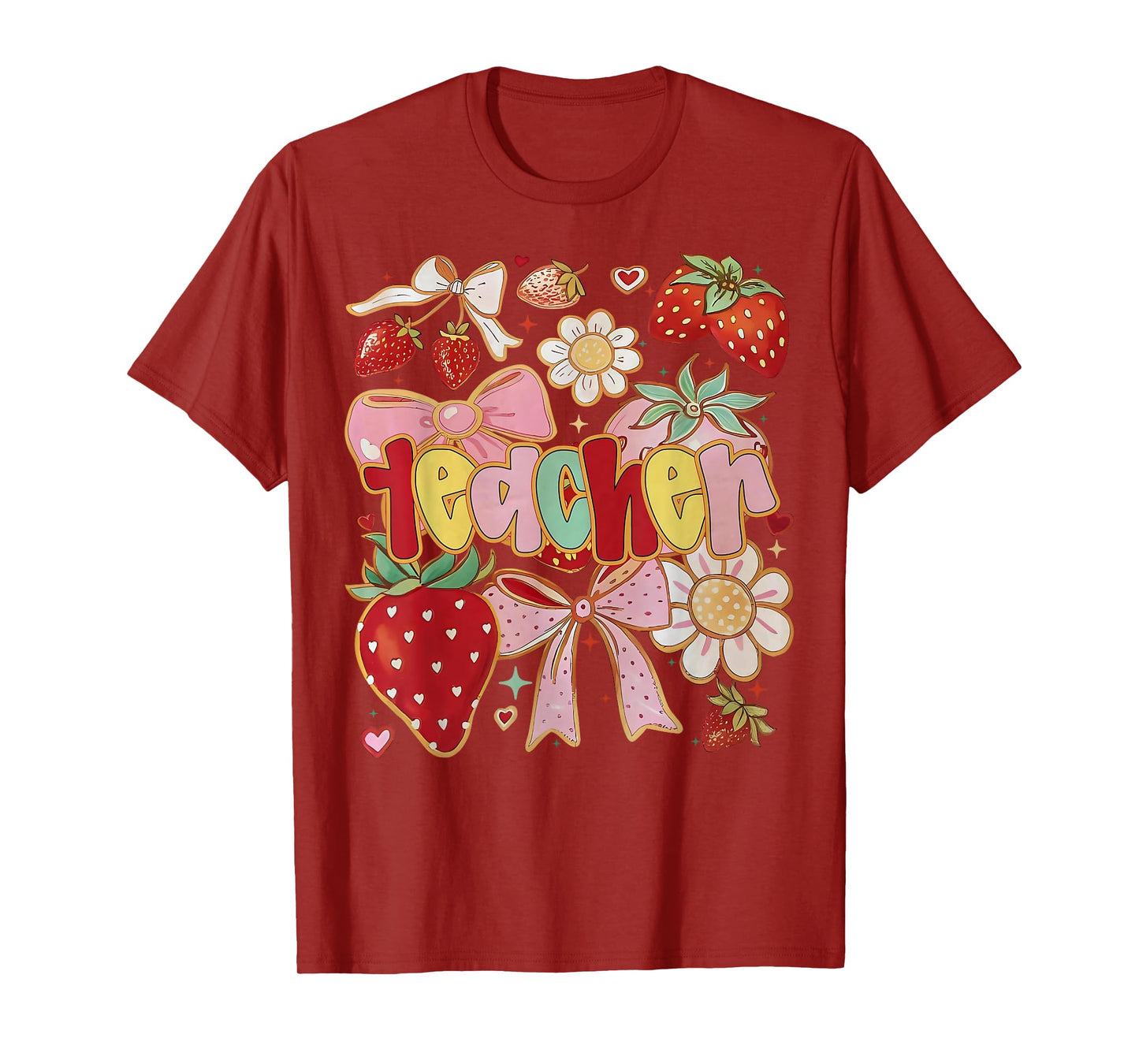 Teacher Strawberry Coquette Bow Teacher Life Back to School T-Shirt