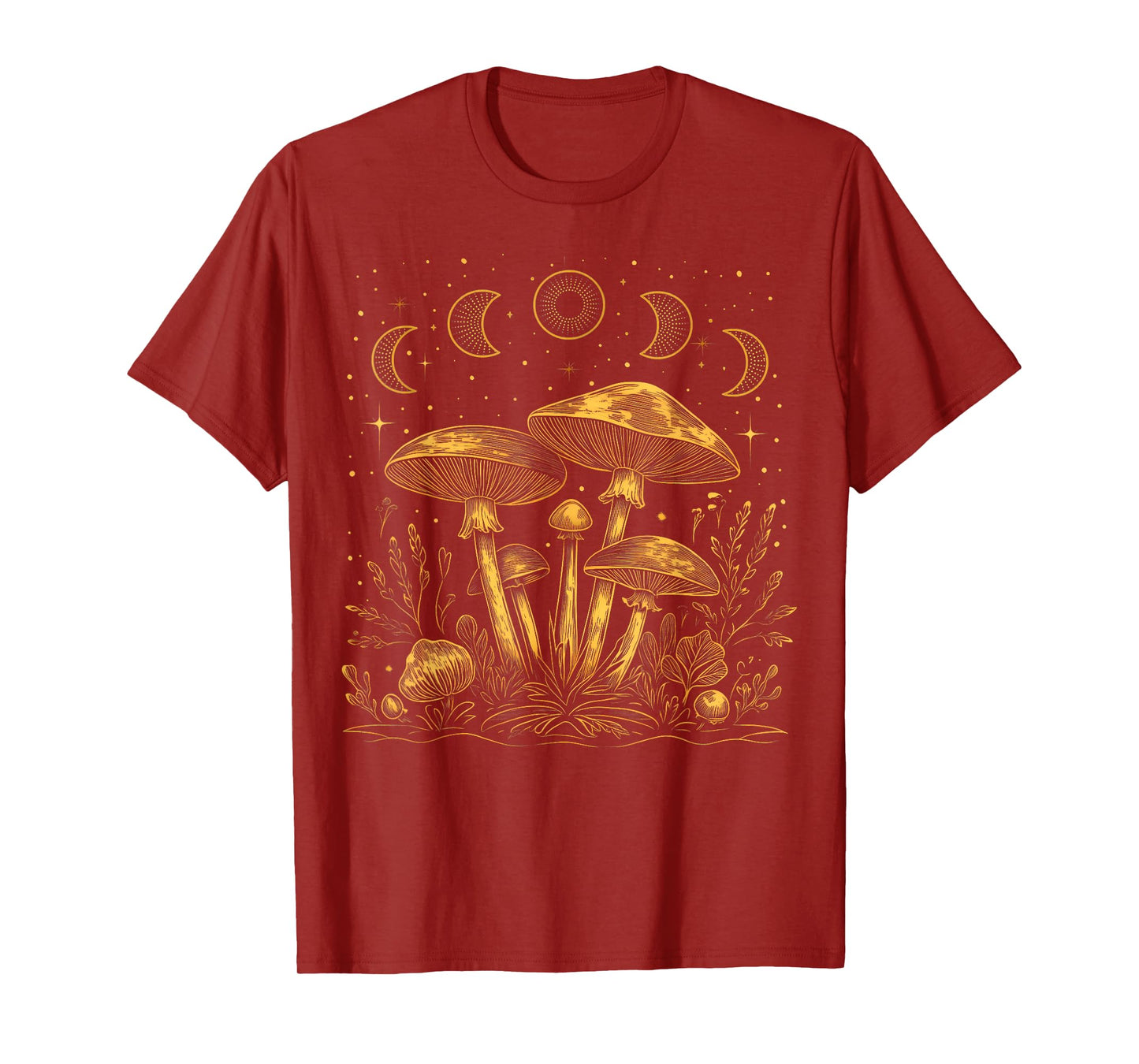 Vintage Dark Academia Fungi Mushroom Moon Witchy Aesthetic T-Shirt