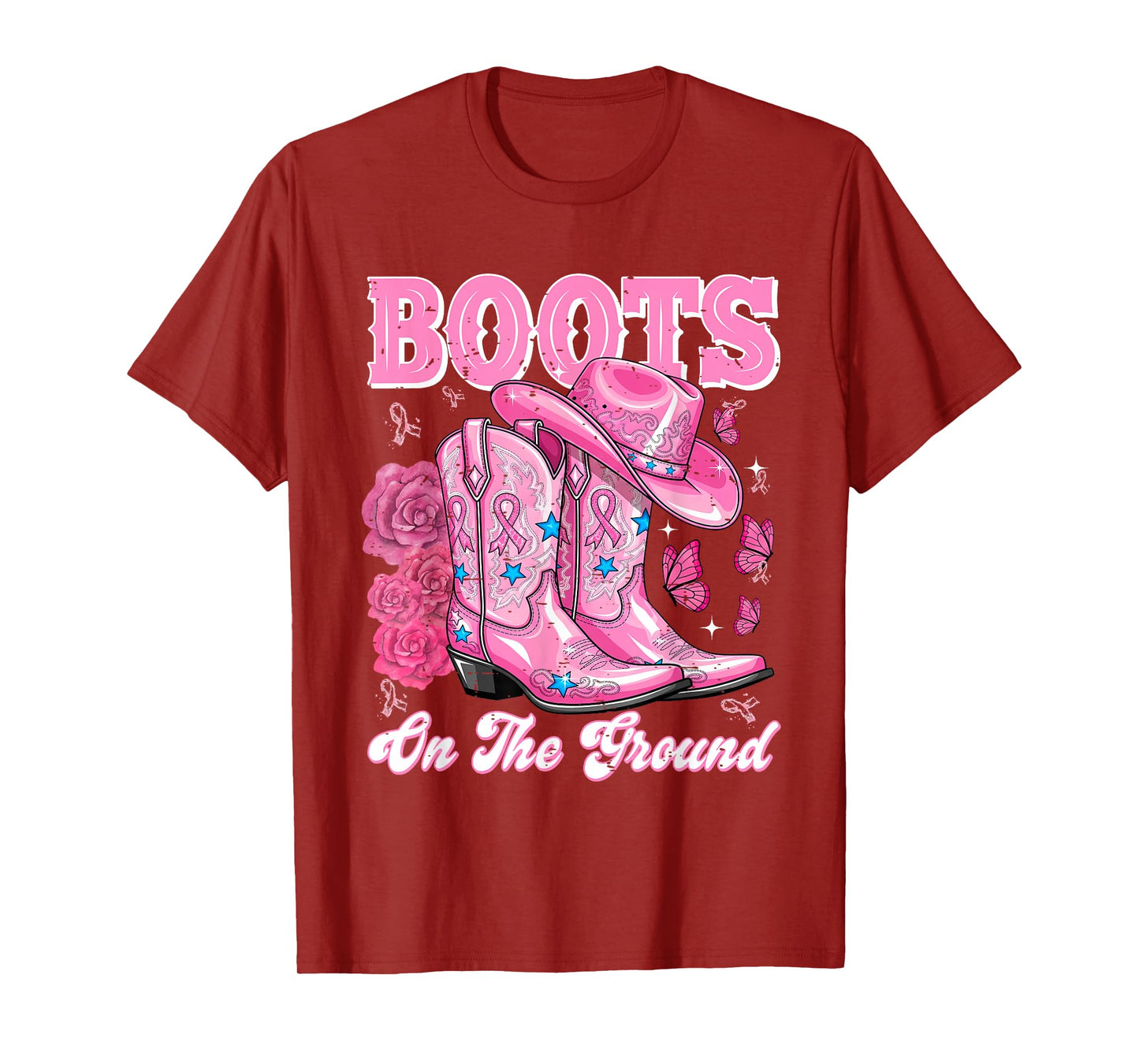 Boots On The Ground Pink Cowgirl Breast Cancer Awareness T-Shirt