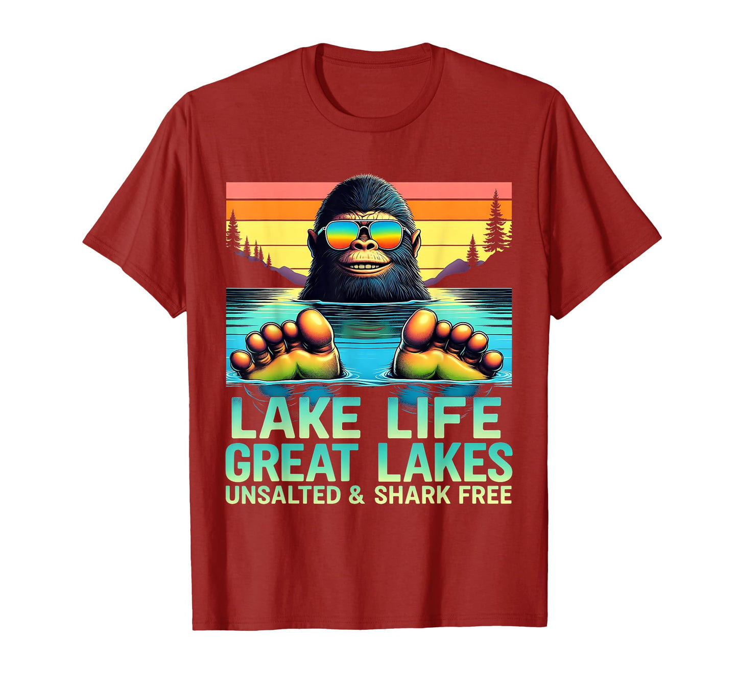 Unsalted Fishing Lake Life Bigfoot Drinking Great Lakes T-Shirt