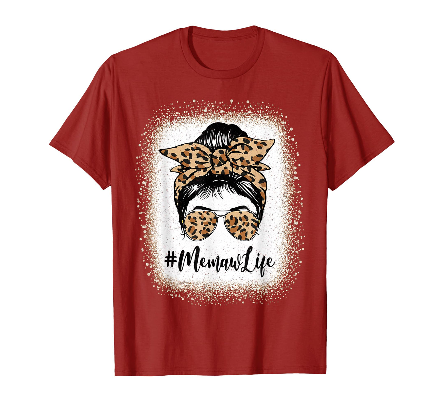 Memaw Life Bleached Leopard Messy Bun Mother's day T-Shirt