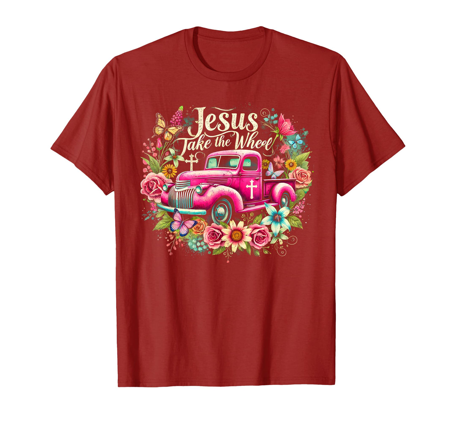 Jesus Take The Wheel Floral Farm Truck Catholic T-Shirt