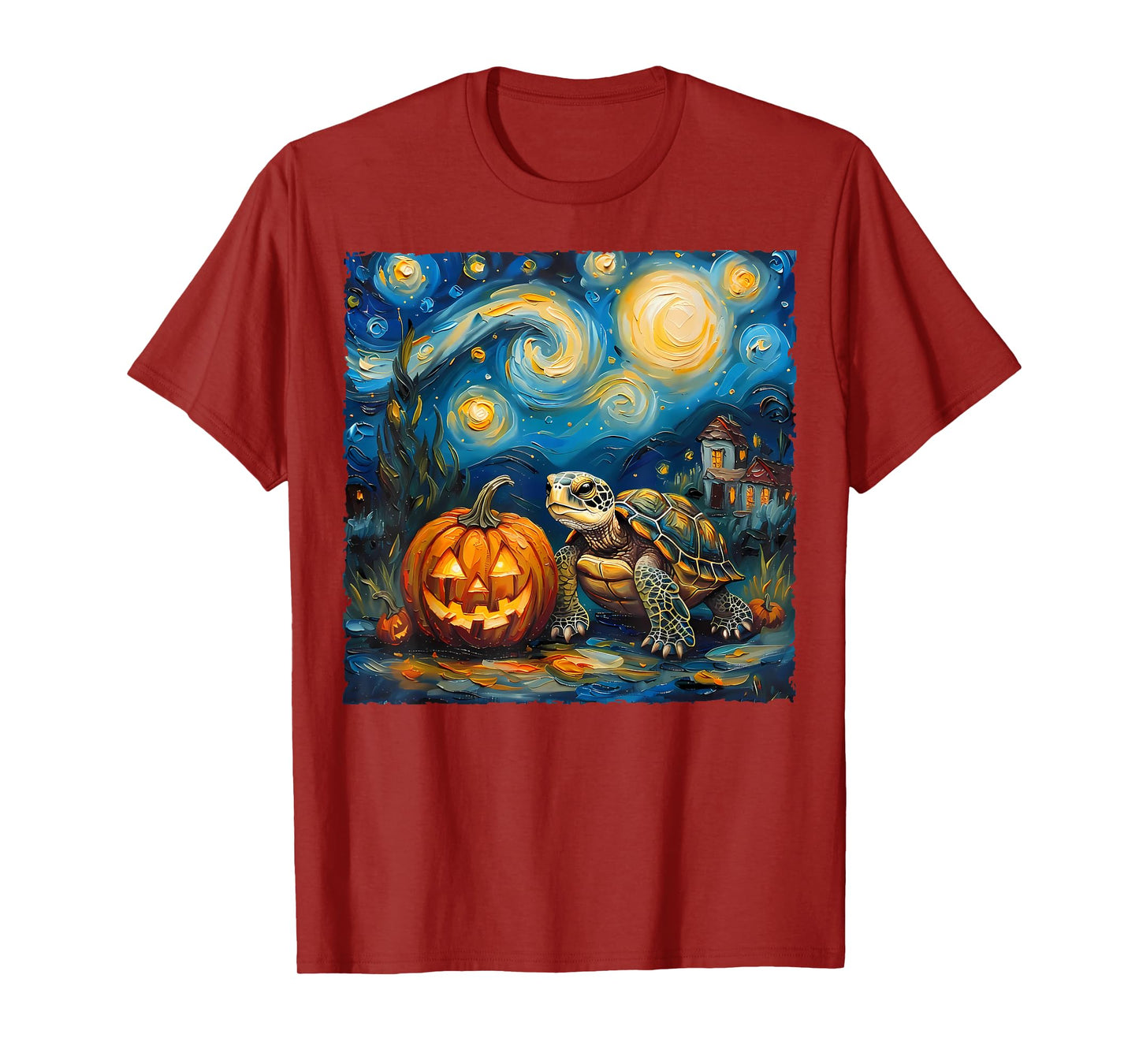Turtle Pumpkin Van Gogh Starry Night Style Artwork Halloween T-Shirt