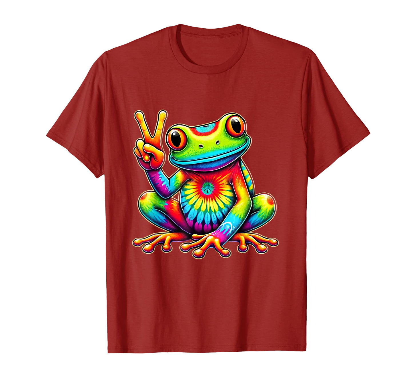 Tie-Dye Frog Holding Peace Sign Funny Hippie T-Shirt