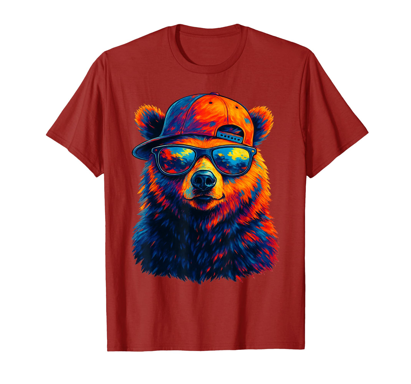 Colorful Bear Wearing Sunglasses Wildlife Artwork Graphic T-Shirt