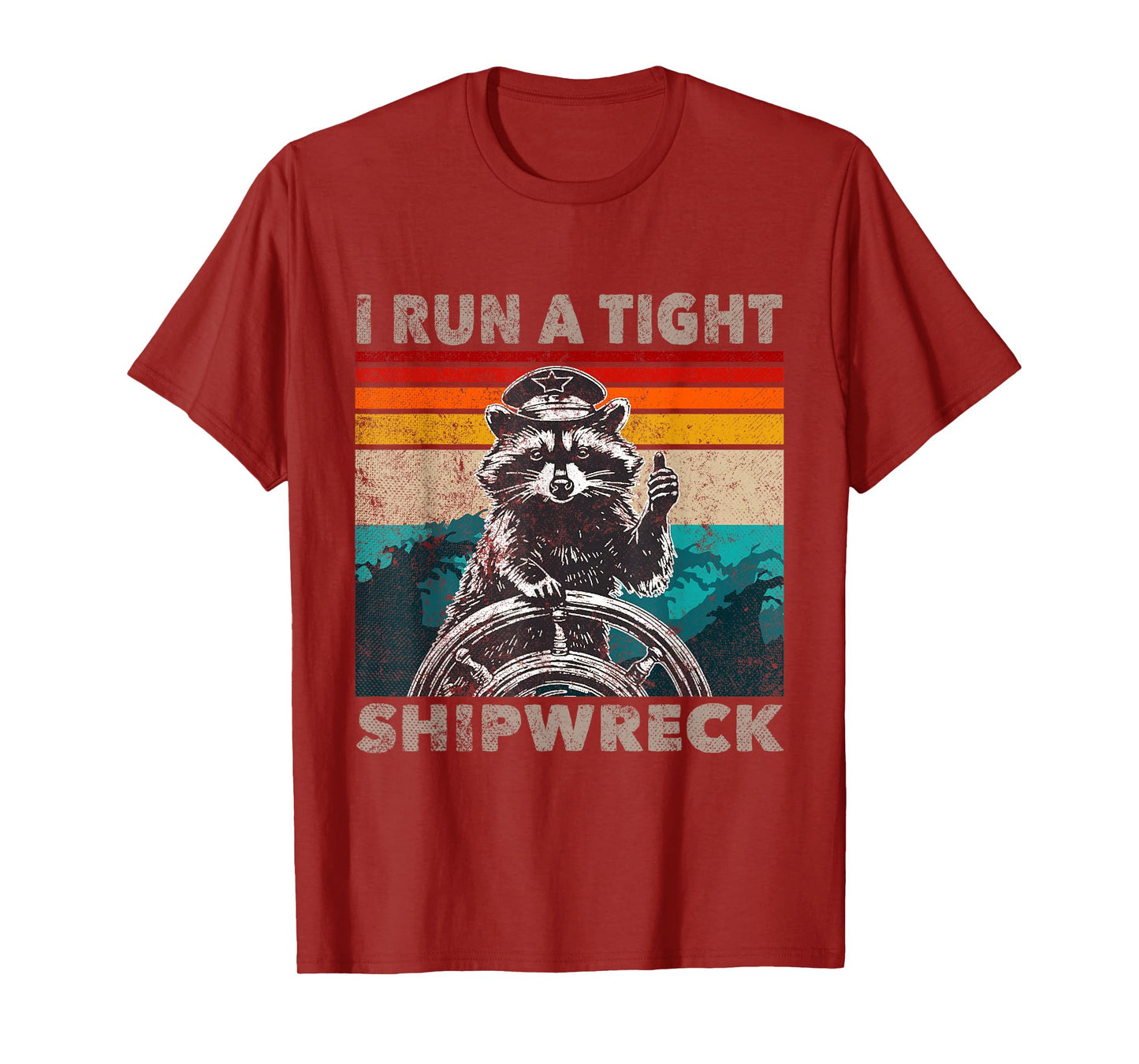 I Run A Tight Shipwreck Funny Raccoon Captain Vintage T-Shirt