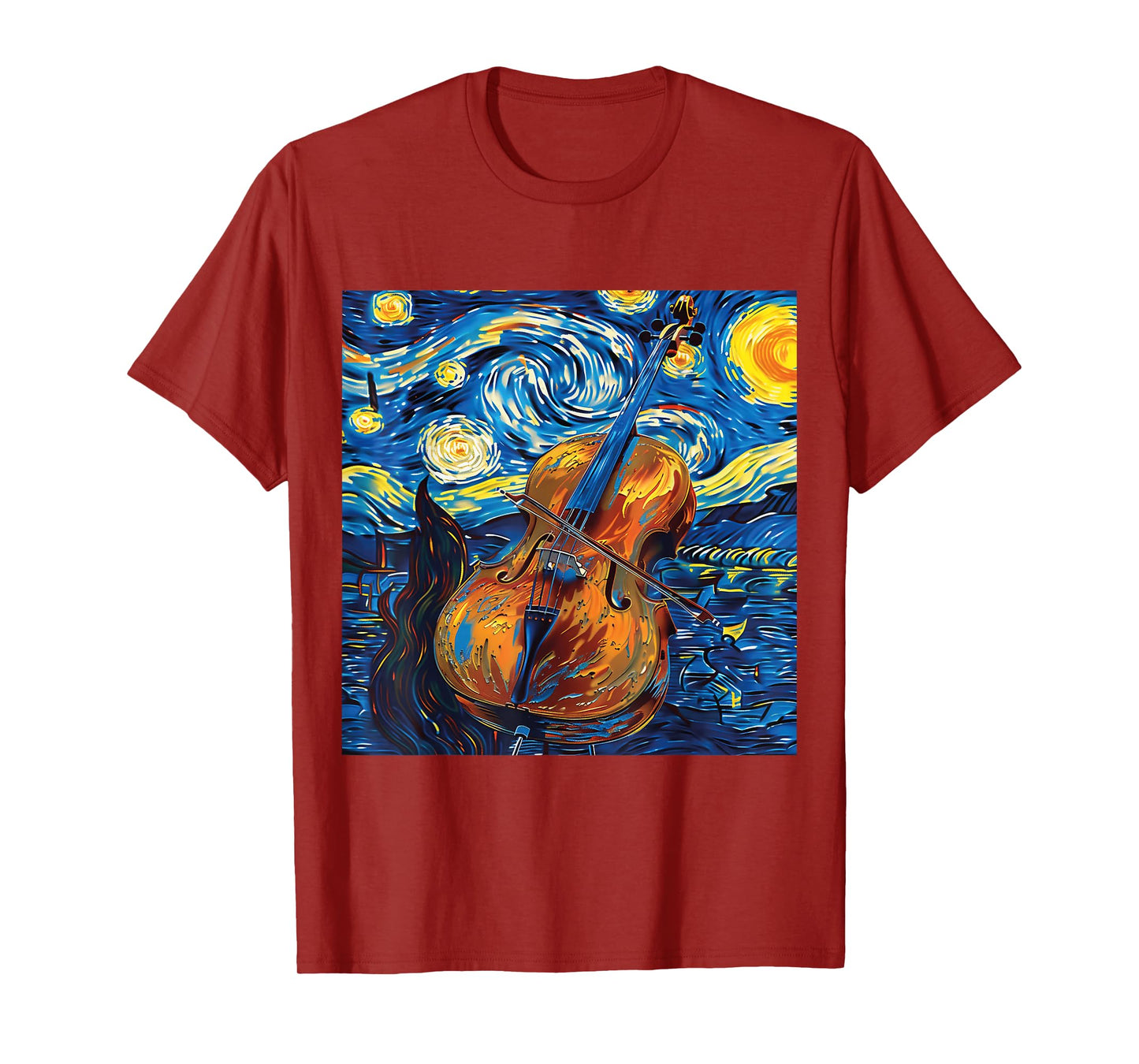 Cello Art Style Starry Sky Night Swing Music T-Shirt