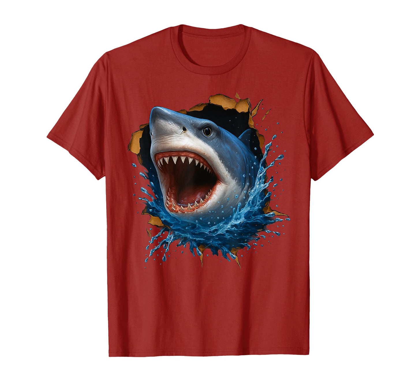 Great White Shark Torn Cloth Funny 3D Graphic T-Shirt
