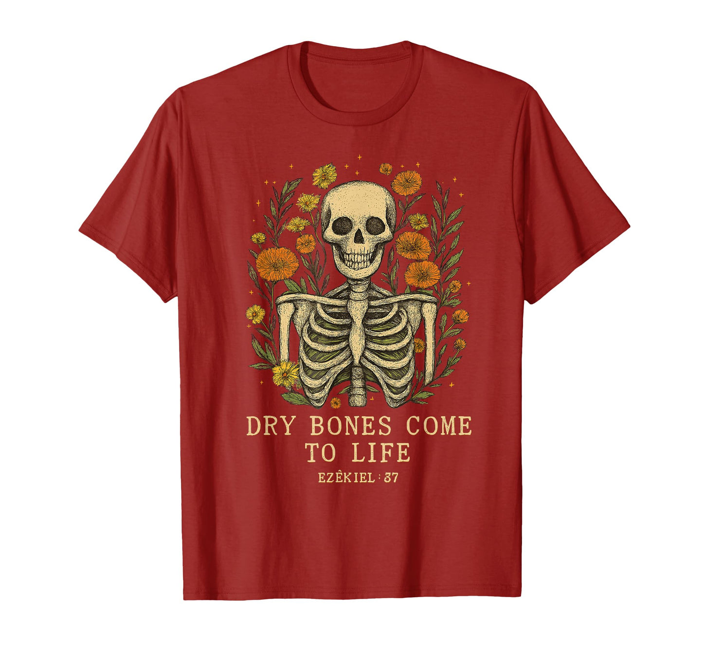 Dry Bones Come to Life Dancing Floral Skeleton T-Shirt