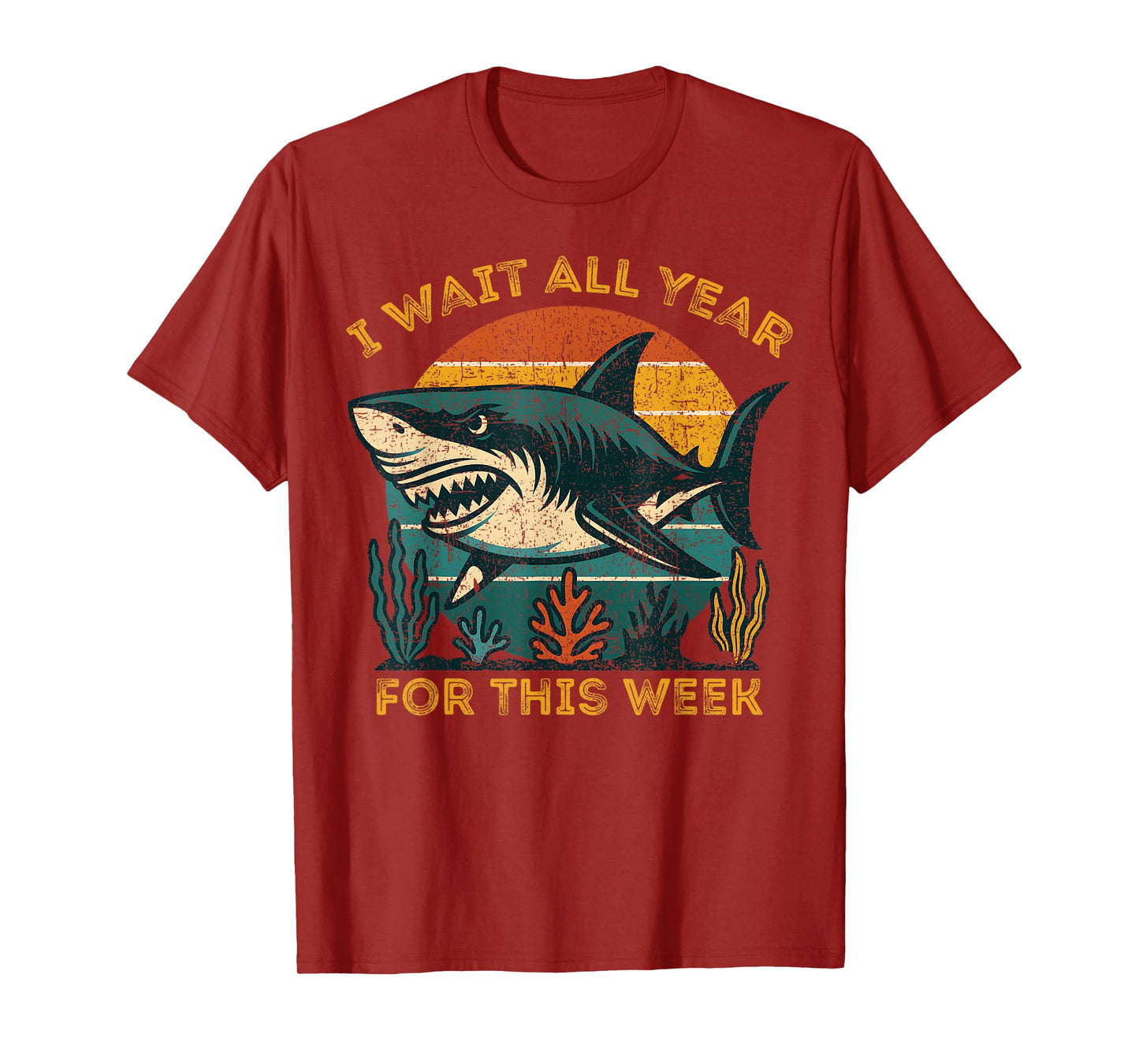 Retro I Wait All Year for This Week Funny Shark Lovers T-Shirt
