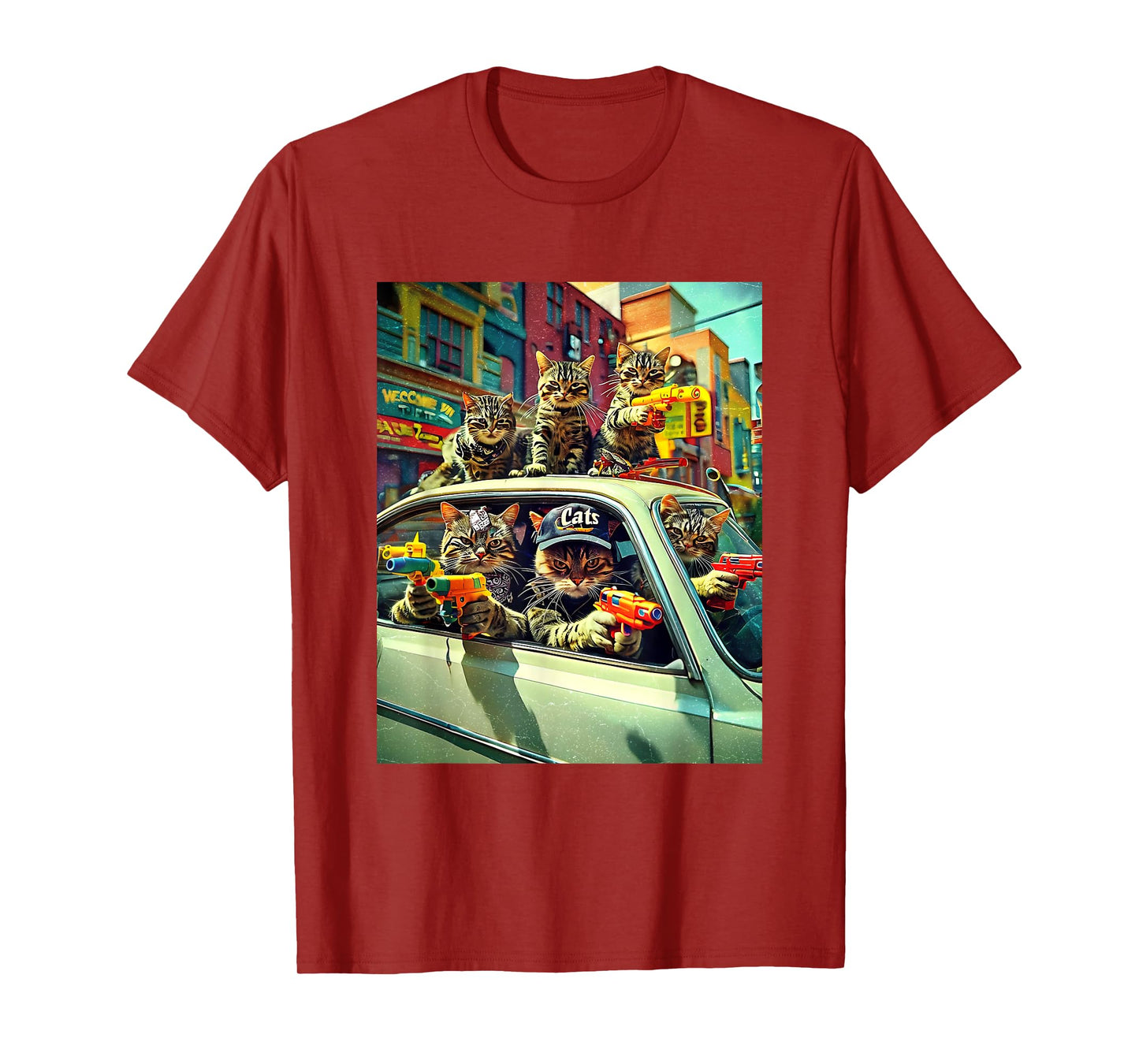 Gangster Cats Street Cat Gang In Car Meme The Meowfia Crime T-Shirt