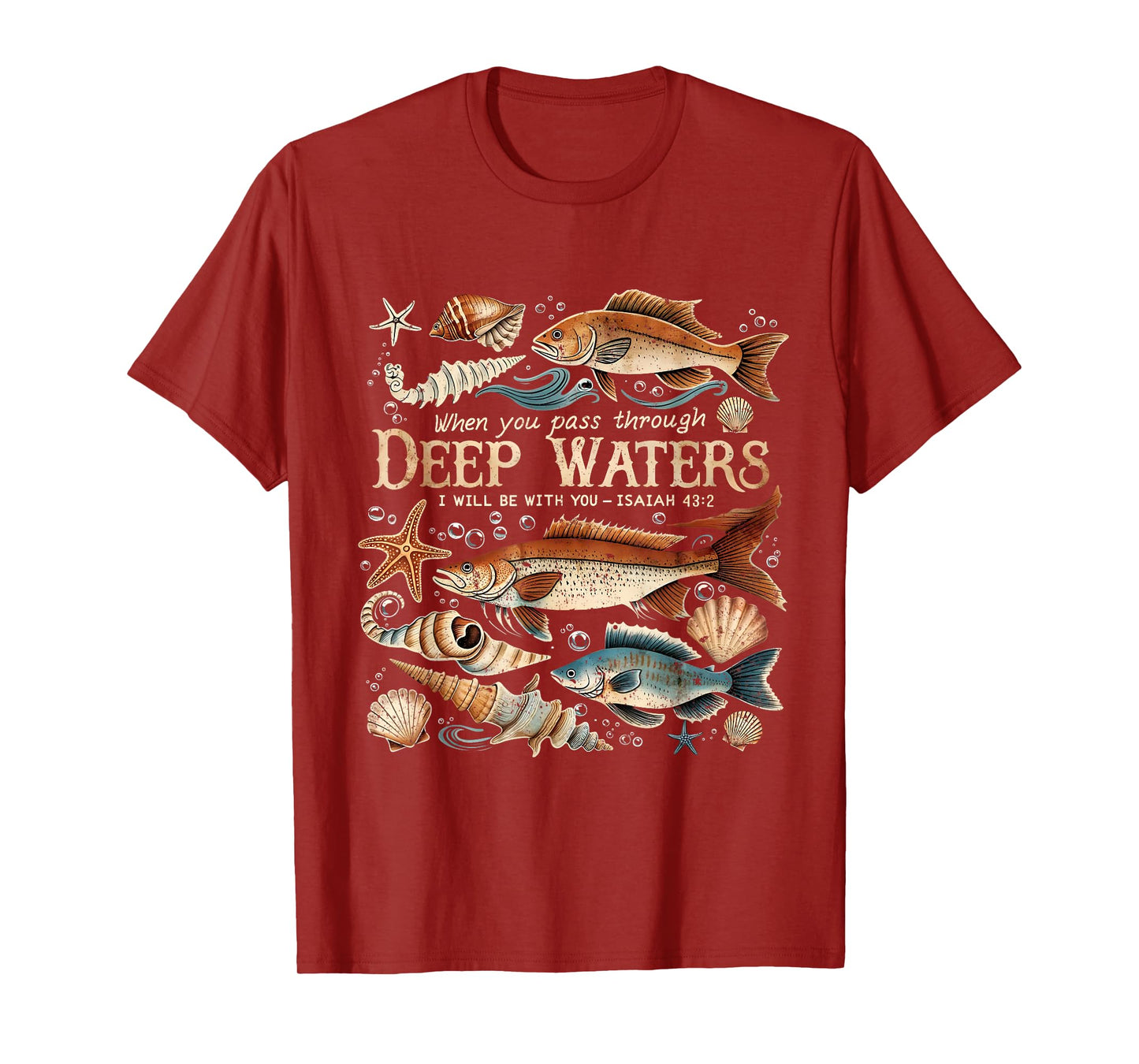 Deep Waters Isaiah 43:2 Bible Ocean Fish Scene T-Shirt