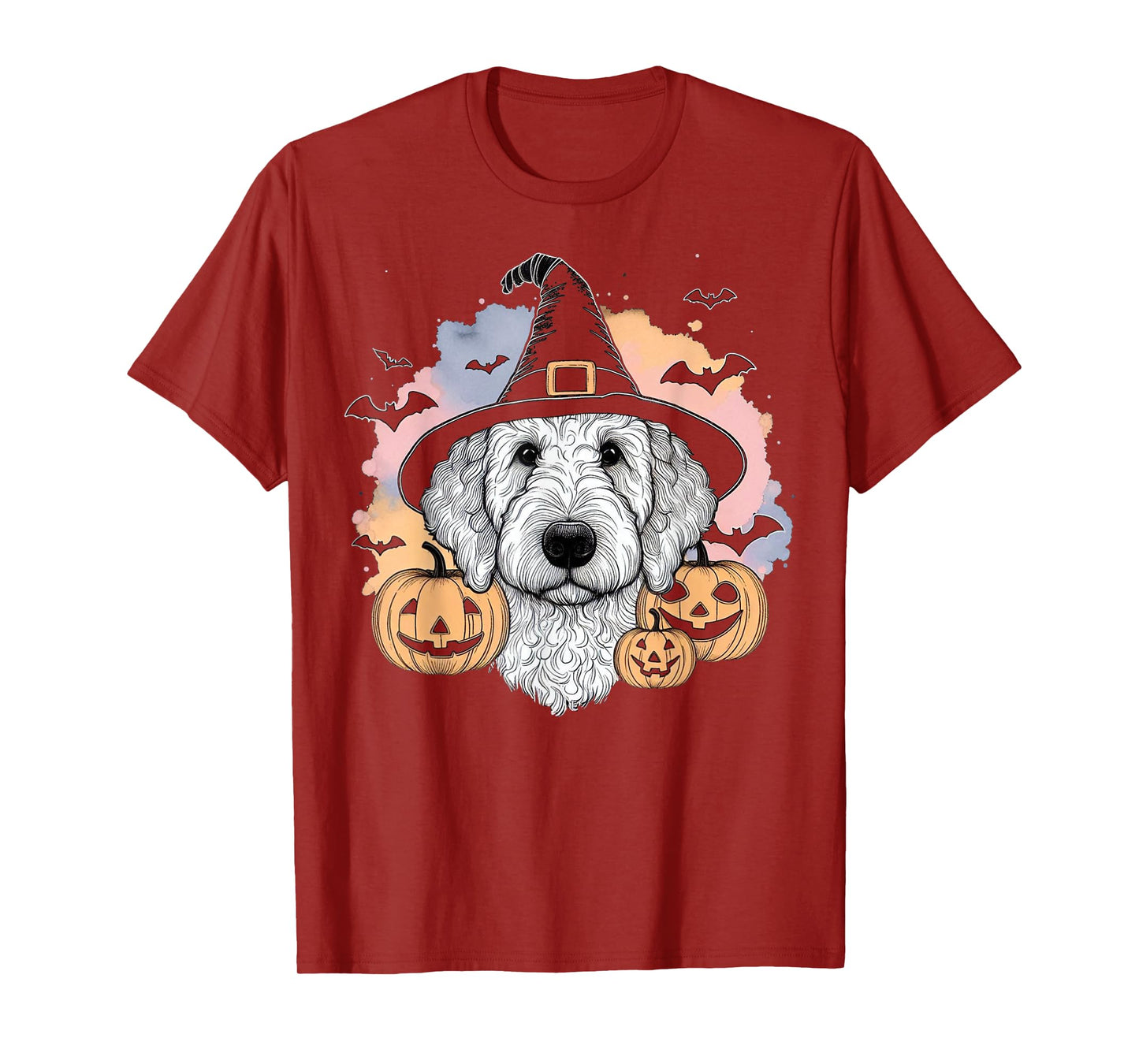 Halloween Goldendoodle Witch & Pumpkins Bats Spooky Holiday T-Shirt