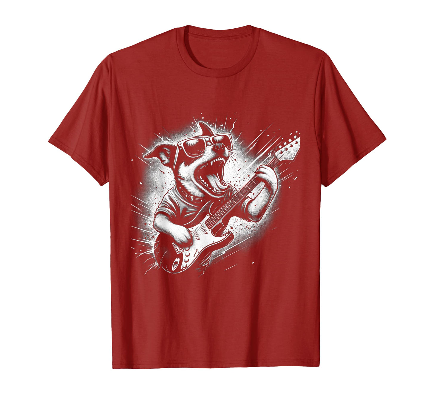 Rock n Roll Dog Cool Dog with Guitar Rock Star Dog Art T-Shirt