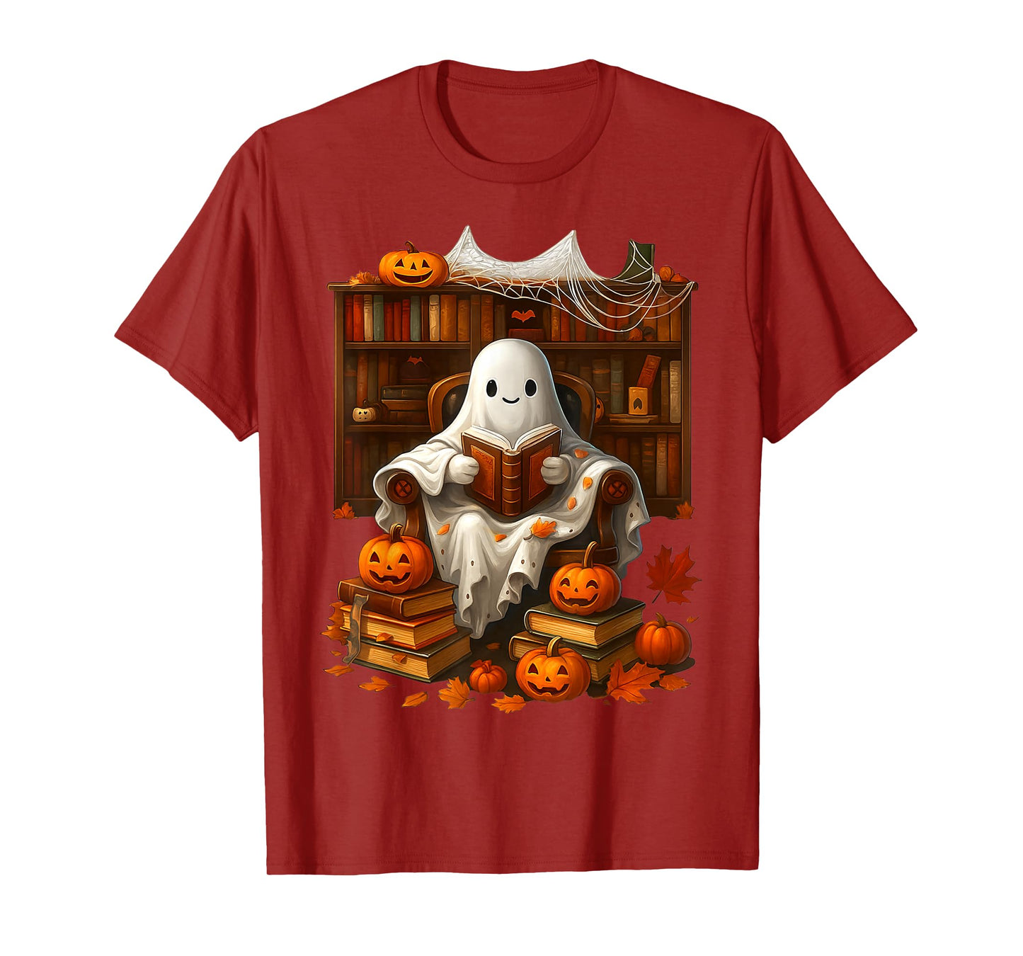 Vintage Ghost Book Reading Boo Gothic Halloween Teachers T-Shirt