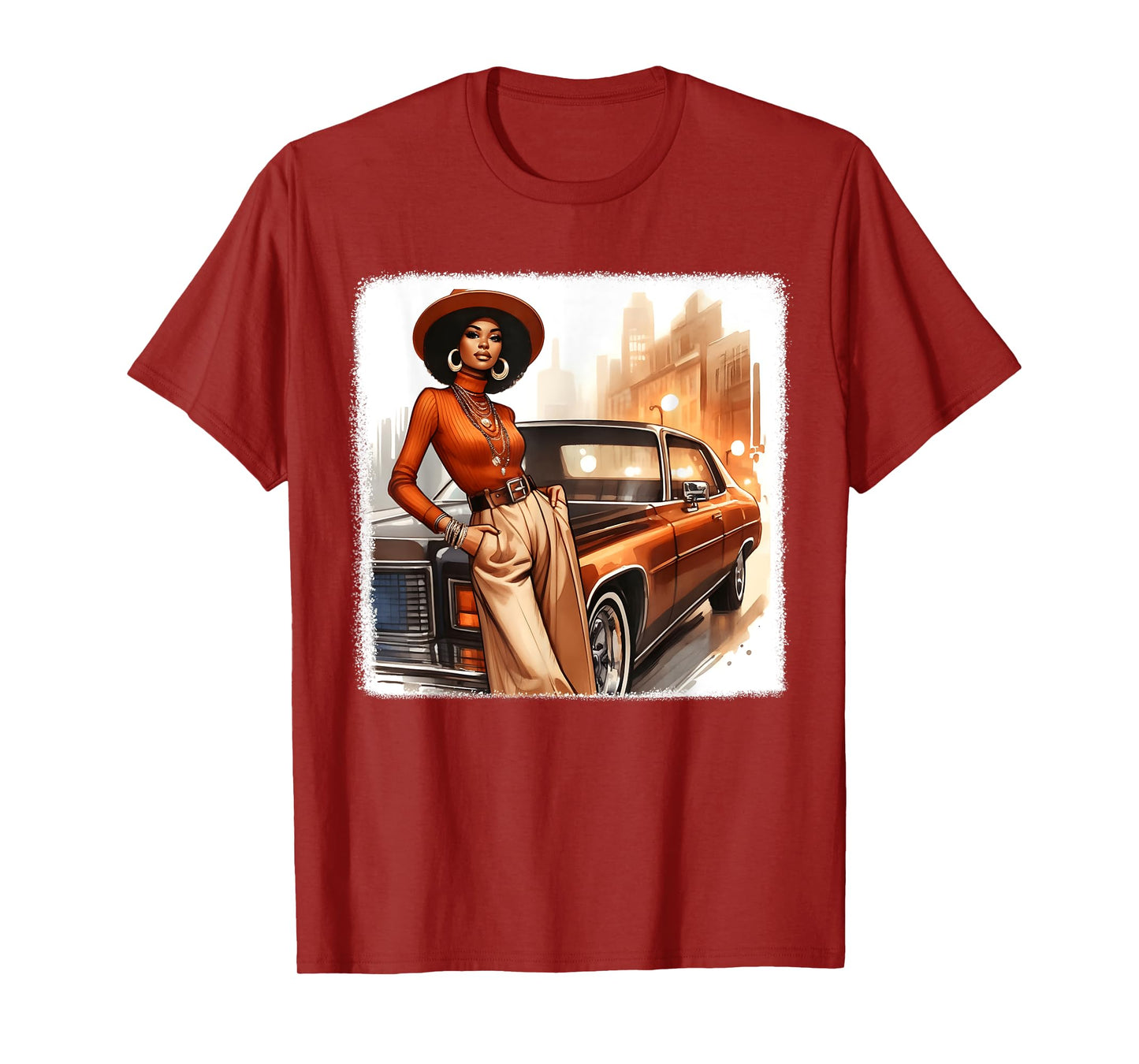 African American 1970s 80s Vintage Vibes Black Girl Old Car T-Shirt
