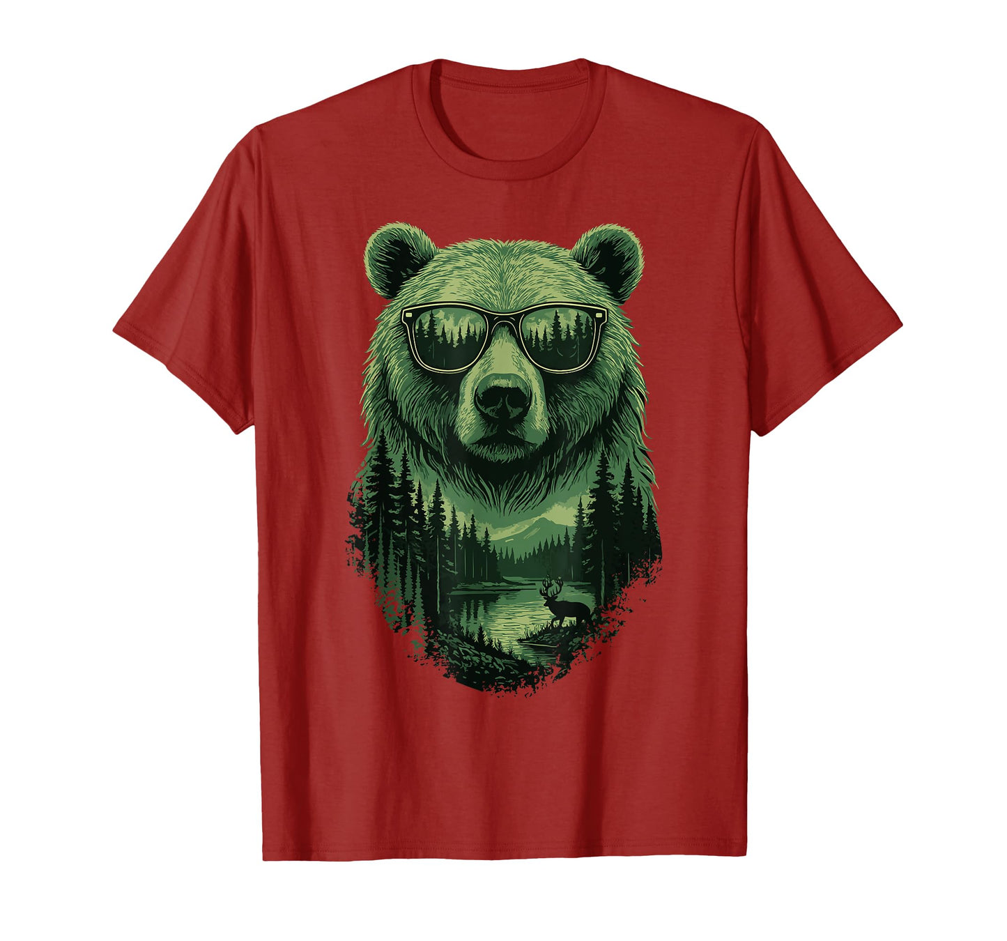 Bear Sunglasses Wildlife Deer Campfire Nature Vintage Forest T-Shirt