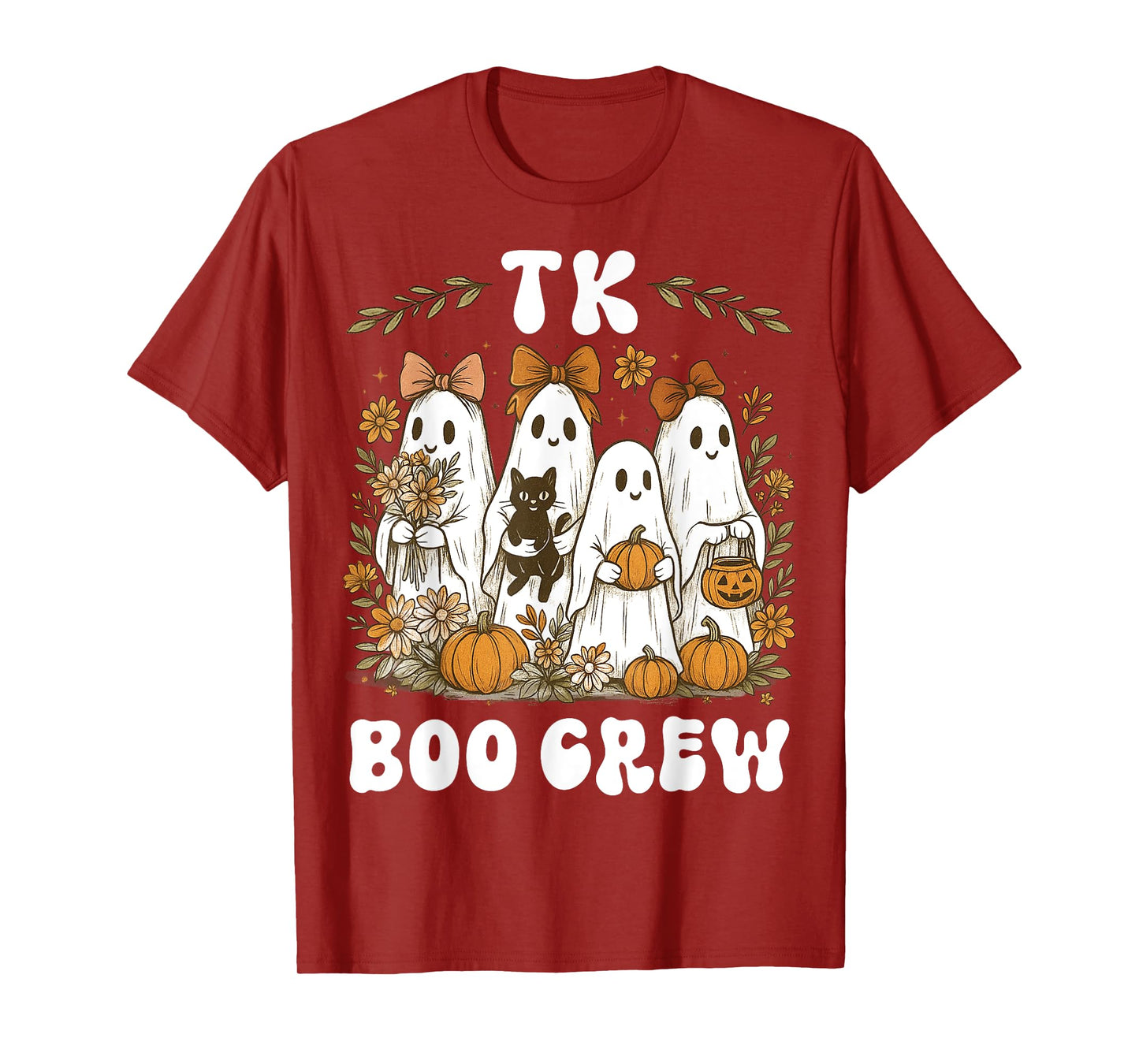 Boo Crew TK Teacher Halloween Ghost Girly Coquette Bow Women T-Shirt