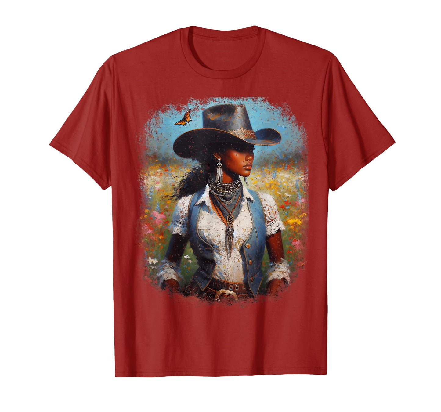 Black Cowgirl Painting Art Western Rodeo Melanin Black Woman T-Shirt
