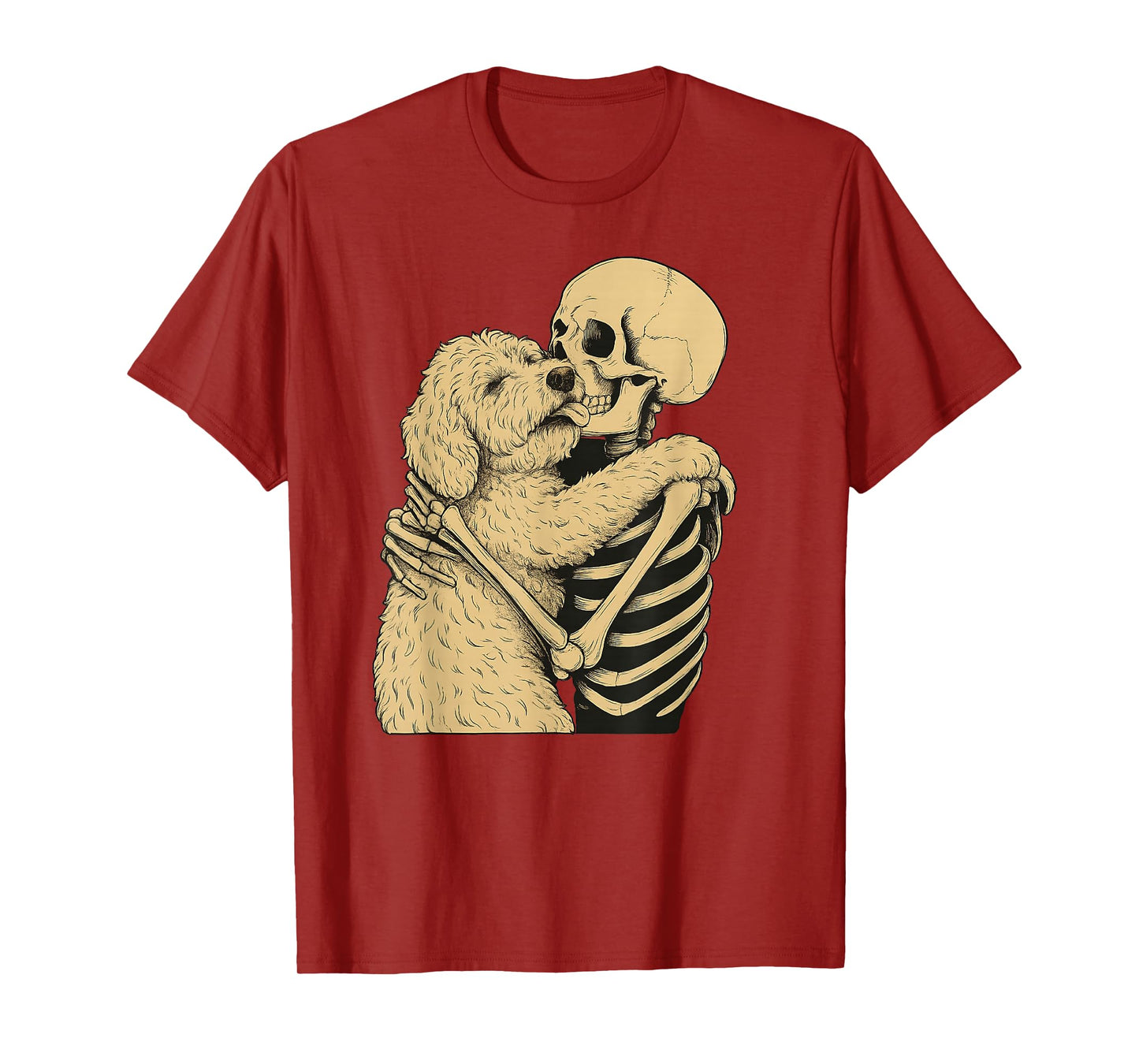 Skeleton Hugging Doodle Dog Halloween T-Shirt