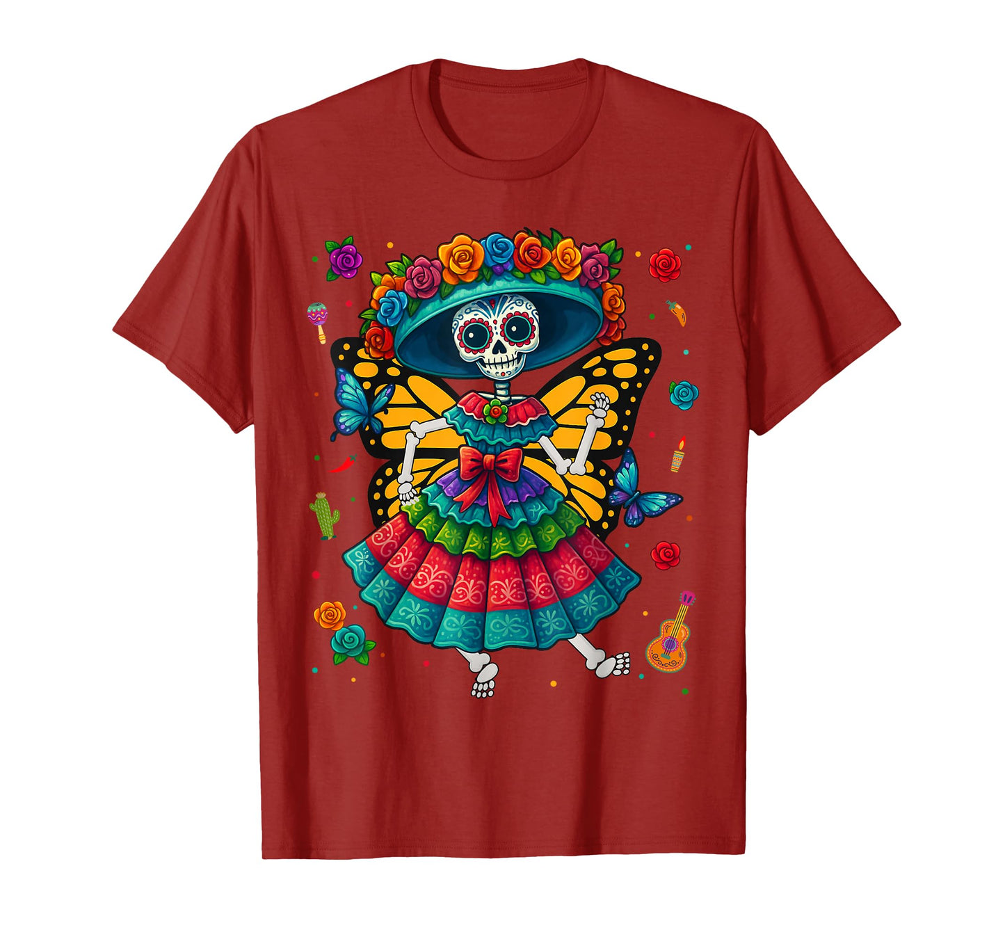 Dia De Los Muertos Monarch Butterfly Day of Dead Girl Women T-Shirt